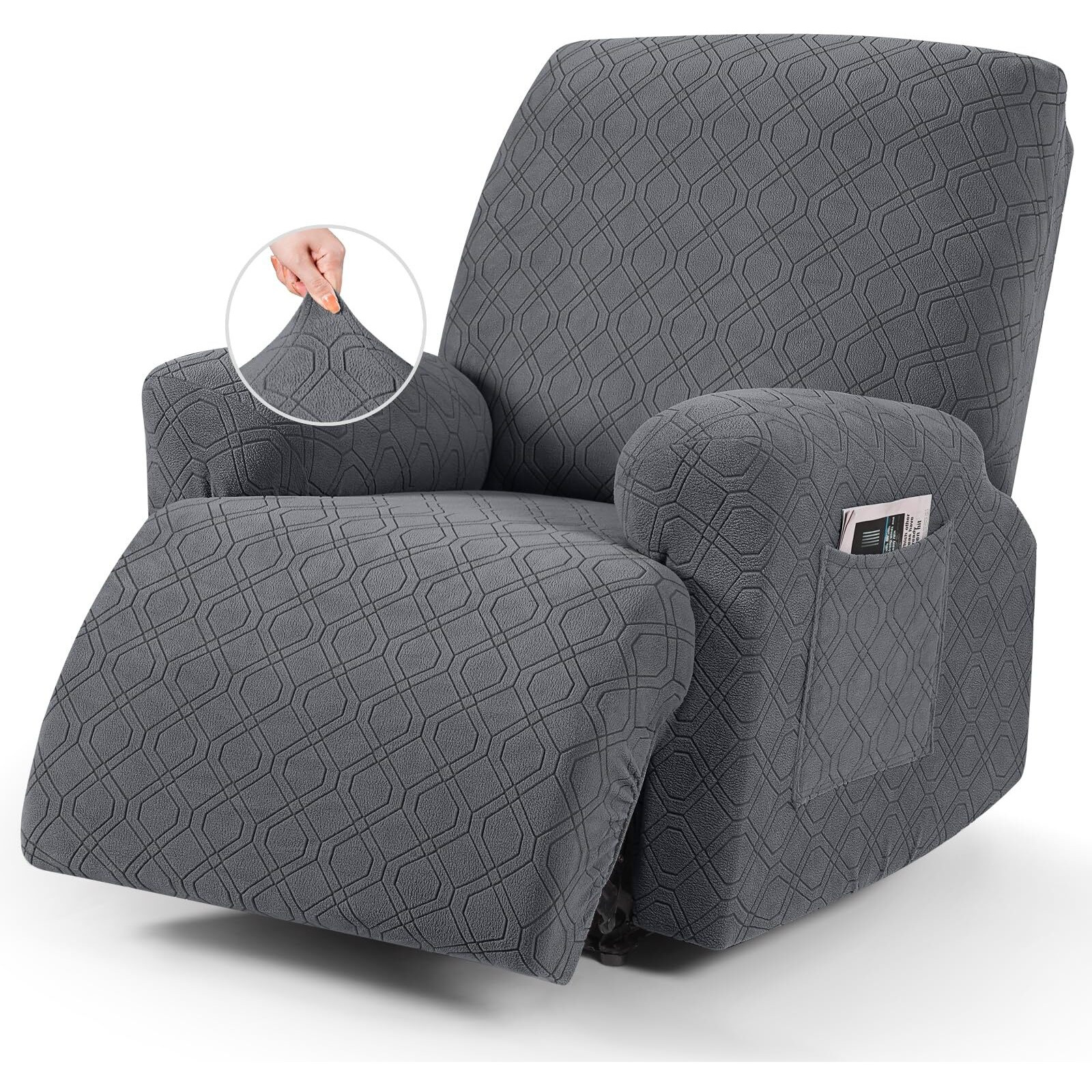 Vansofy Recliner Chair Cover, 3-Pieces Stretch Recliner Covers For Recliner Chair Soft Reclining Chair Slipcover Furniture Protector For Dogs Cats(Dark Gray)