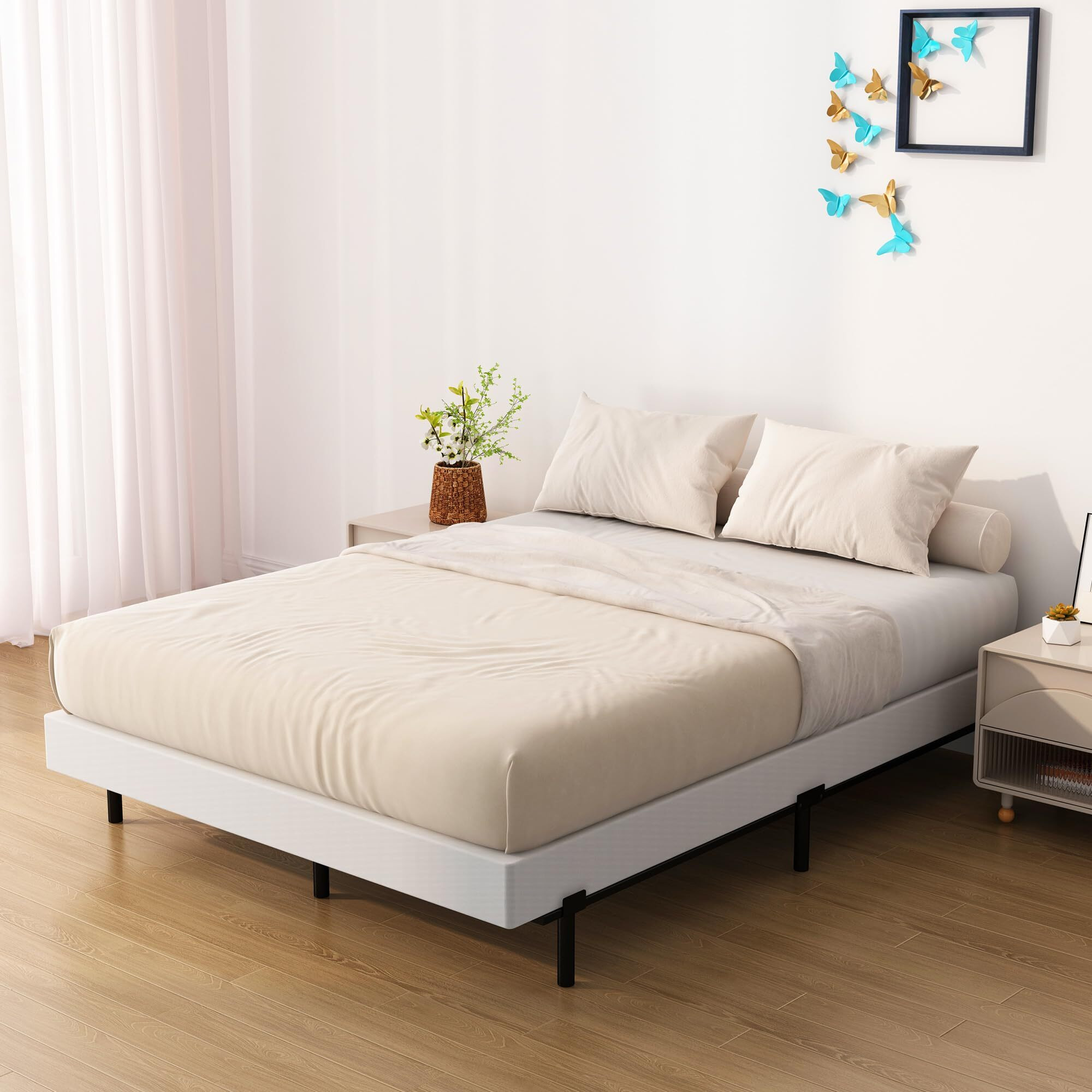 Upcanso Full Size Box Spring Bed Base 6 Inch, Low Profile Metal Boxspring Full Size With Fabric Cover, 3000 Lbs Max Weight Capacity Mattress Foundation, Noise-Free, Easy Assembly