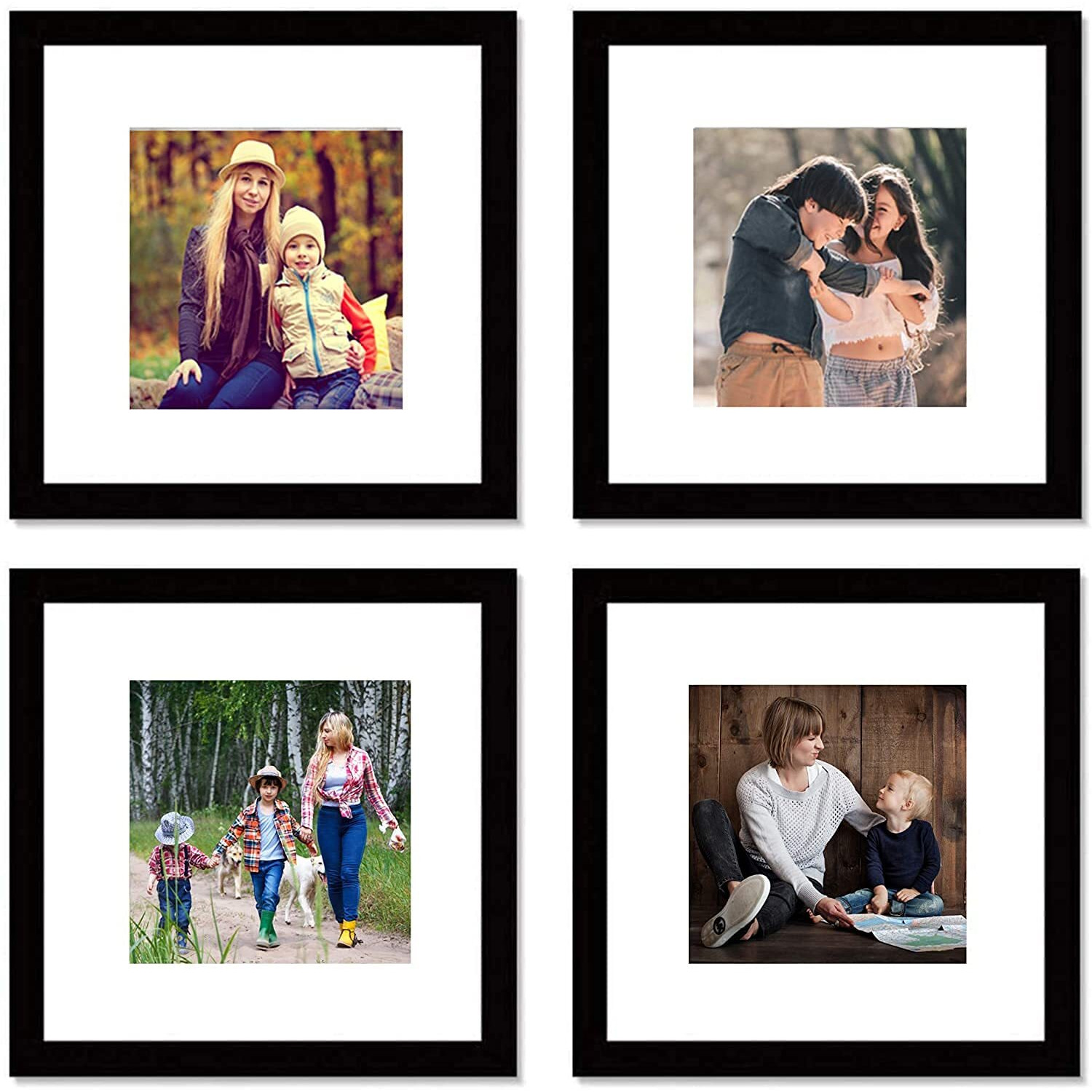 Pojah 8X8 Black Picture Frame Set,Square Photo Frame With Mat Display Pictures 5X5 Or 8X8 Without Mat,Pvc Glass,For Wall Home Office D  Cor(8X8,Black)