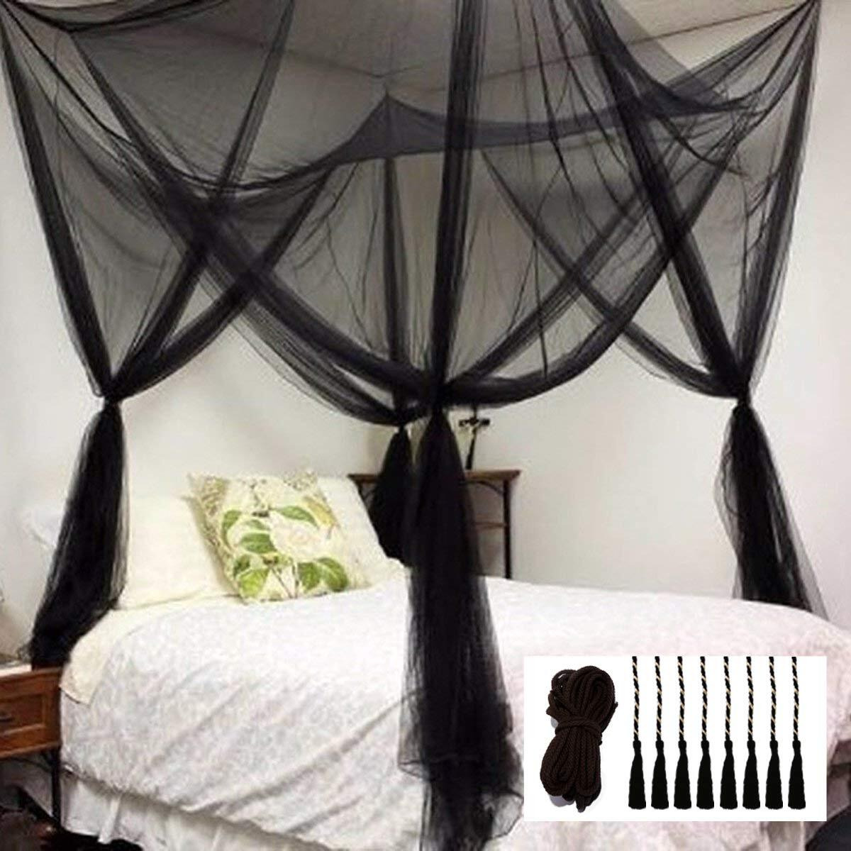 Comtelek Mosquito Net For Bed Canopy, Four Corner Post Curtains Bed Canopy Elegant Mosquito Net Set, Stick Hook &Profession Rope For Net, Screen Netting Canopy Curtains, Full/Queen/King/Black
