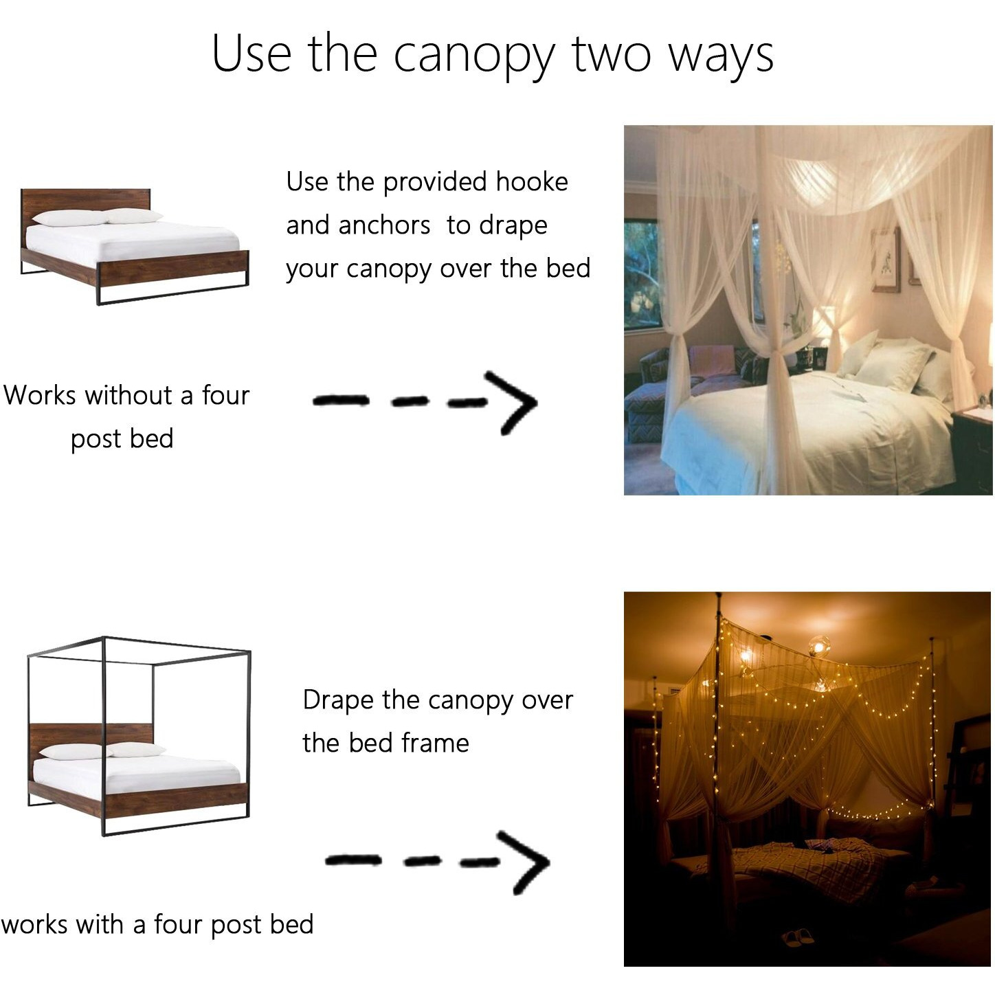 Comtelek Mosquito Net For Bed Canopy, Four Corner Post Curtains Bed Canopy Elegant Mosquito Net Set, Stick Hook &Profession Rope For Net, Screen Netting Canopy Curtains, Full/Queen/King/Black