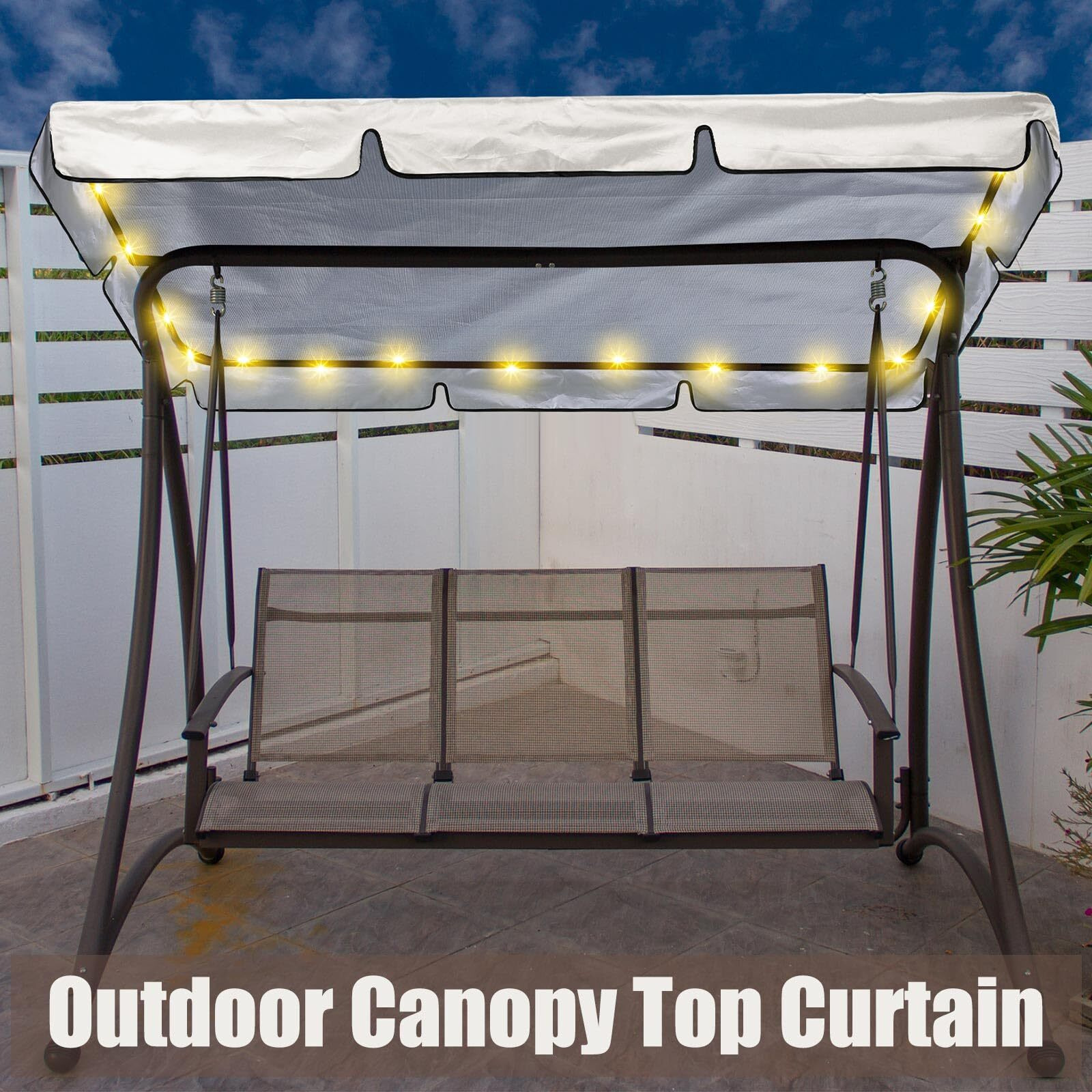 Glicraft Led Lighted Porch Swing Canopy Replacement Waterproof Swing Top Cover Led Swing Canopy Replacement Canopy Sun Shade Awning Cover Outdoor Patio Swing Canopy (Beige,77 X 49 Inch)