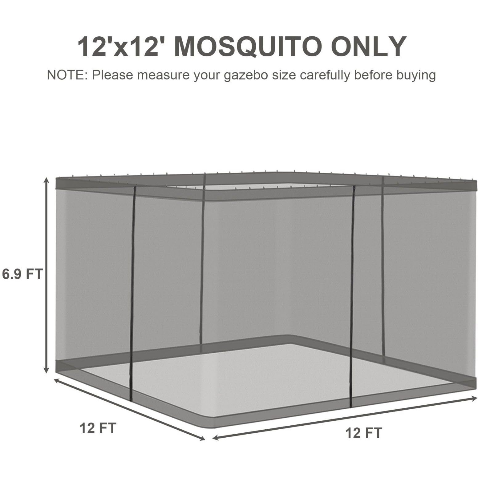 Cowvie Gazebo Replacement Netting Screen, 12' X 12' Universal Gazebo 4-Panel Mosquito Sidewalls With Double Zippers For Outdoor Patio (Only Netting)