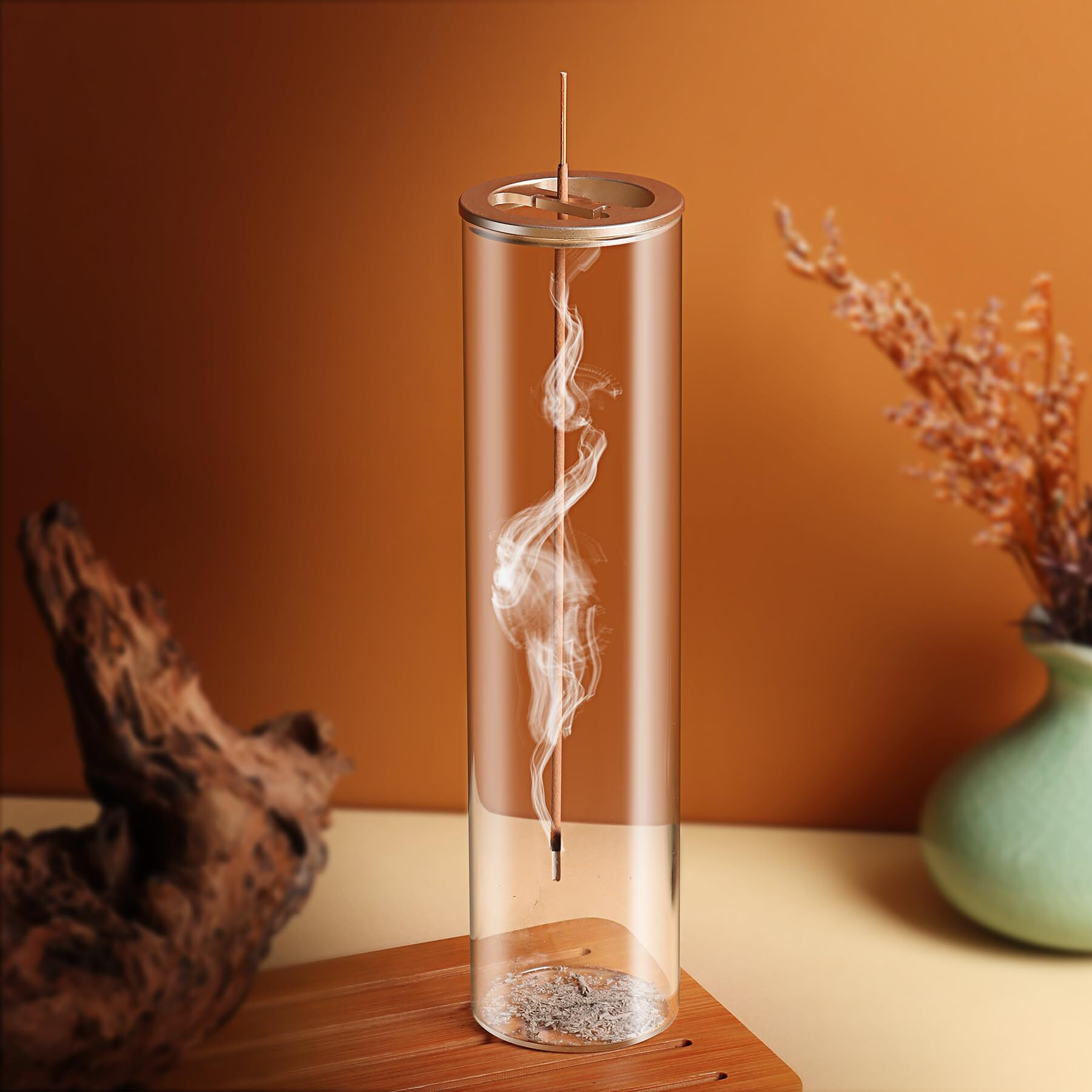 Incense Holder For Sticks [Anti-Ash Flying], Modern Insence-Stick Burner Holder With Removable Glass Ash Catcher, For Home Decor Yoga Meditation