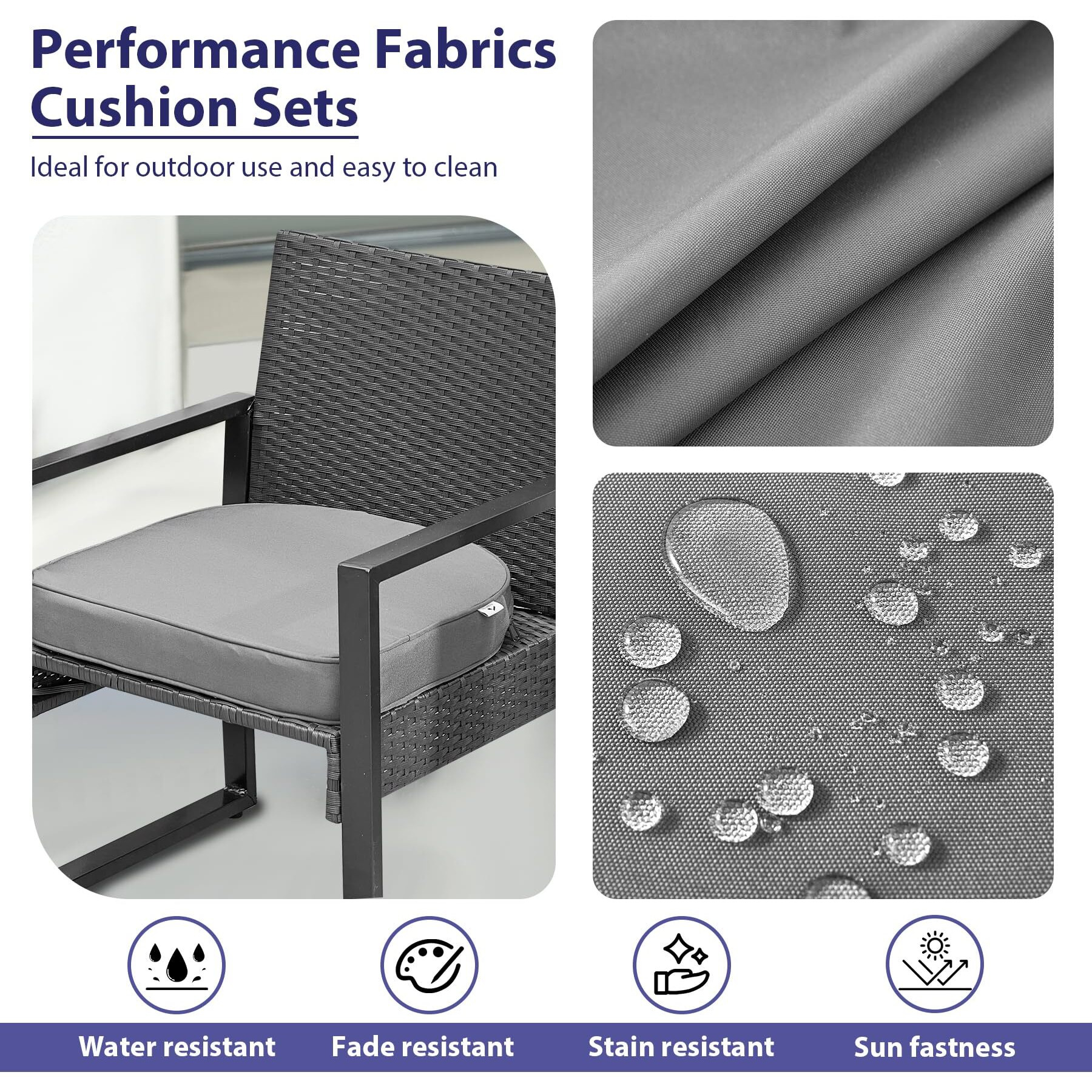 Ipynbap Outdoor Chair Cushions Set Of 4,Waterproof Outdoor Seat Cushions For Patio Furniture,Patio Chair Cushions With Ties, Round Corner Outdoor Chair Pads For Garden, 19"" X 19"" X 3"", Dark Grey