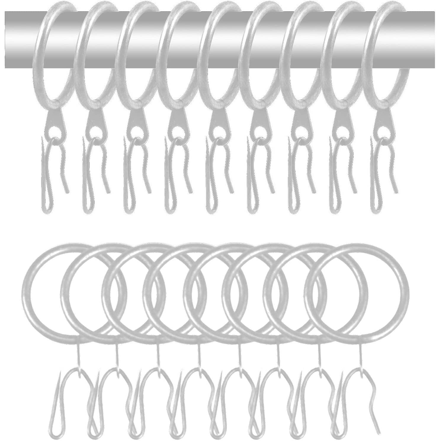 60 Pcs Metal Drapery Curtain Rings Curtain Rods Rings And 60 Pcs Metal Curtain Hooks Curtain Drapery Pin, 30 Mm Internal Diameter Curtain Rings With Hooks For Drapes (Matt Silver)