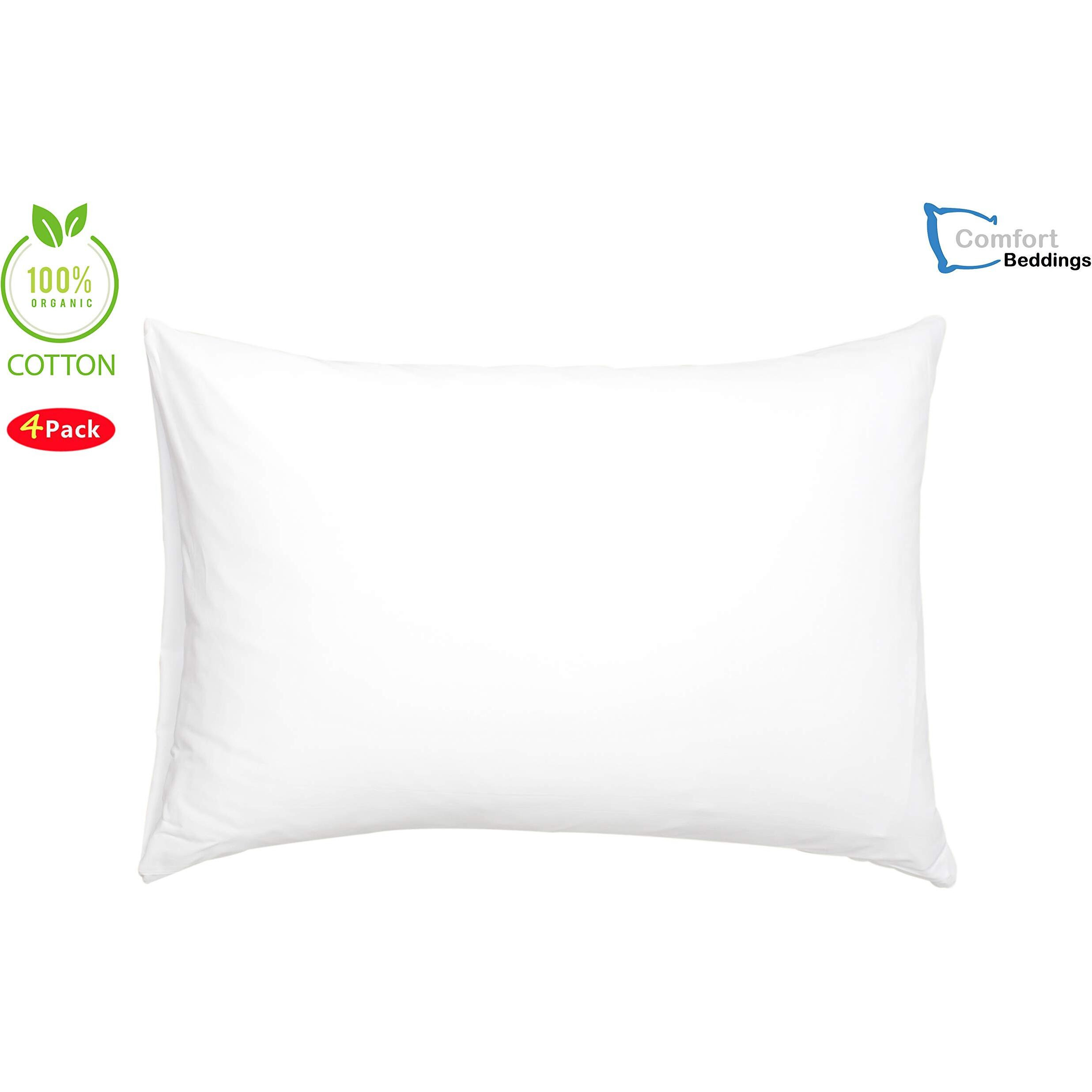 Comfort Beddings Queen Pillow Cases Set Of 4 White 100% Organic Cotton 600 Thread Count Premium White Cotton Pillowcases, Queen Pillowcase Pillow Covers, 20 X 30 Inch