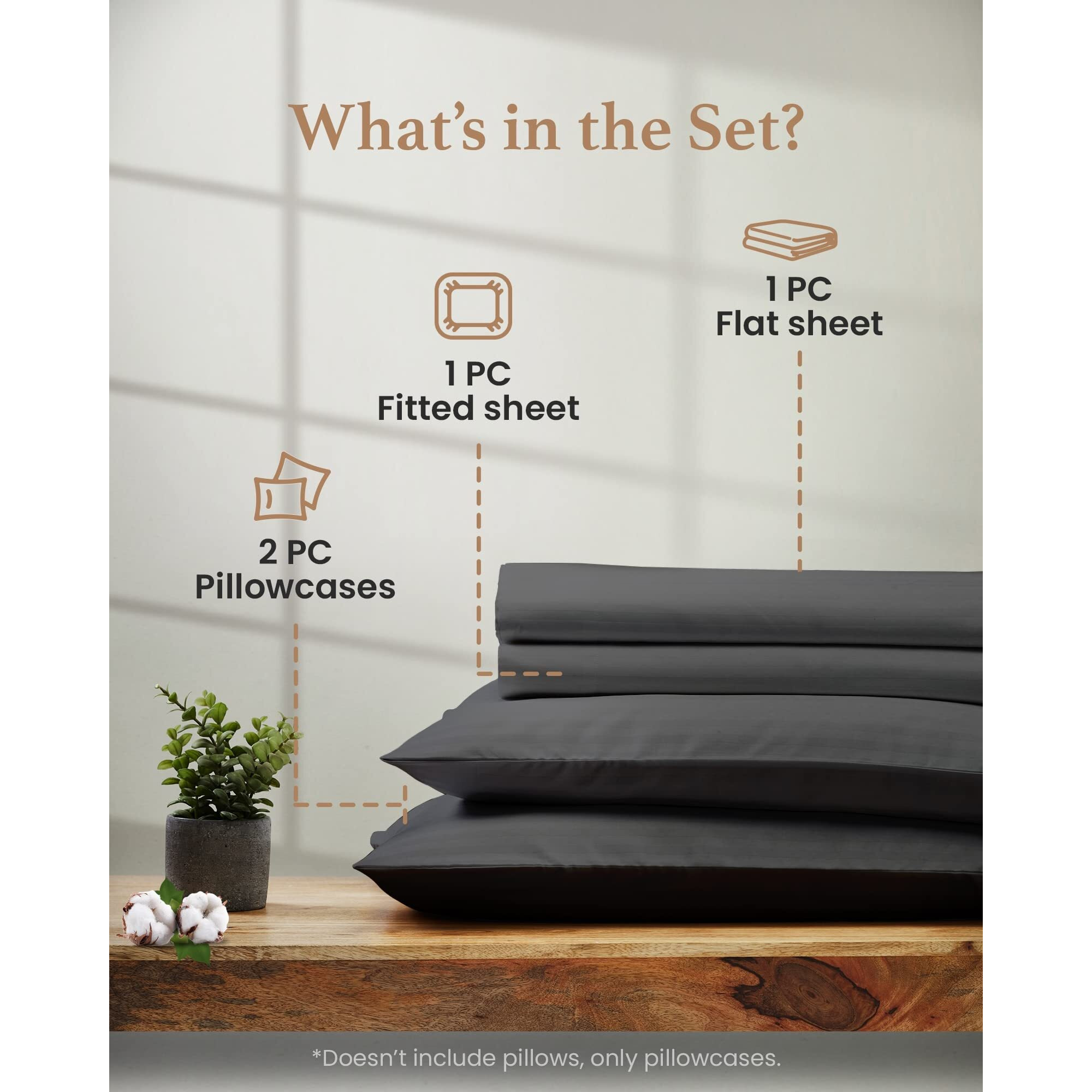 Good Sleep Bedding King Size Sheets Set Deep Pockets - 4 Pc, 100% Egyptian Cotton King Size Sheet, Fits Upto 16"", Luxury King Size Sheet Set, 1000 Tc Hotel Style King Size Bed Sheets Set - Dark Grey