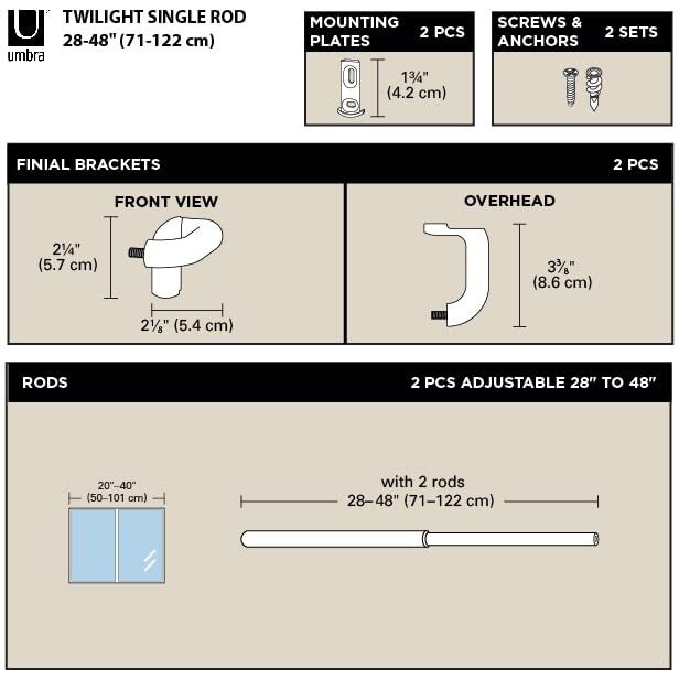 Umbra Twilight Curtain Rod Set - Wrap Around Design Ideal For Blackout Or Room Darkening Panels, 28 To 48 Inches, Gold