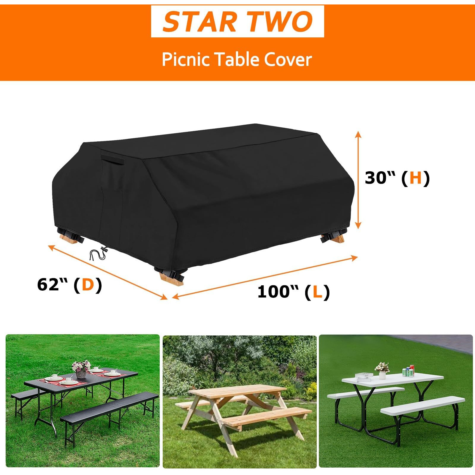 Startwo Waterproof Picnic Table Cover Outdoor Patio Table Bench Covers For 8 Ft Picnic Table Bench Set Windproof 96 Inch Black