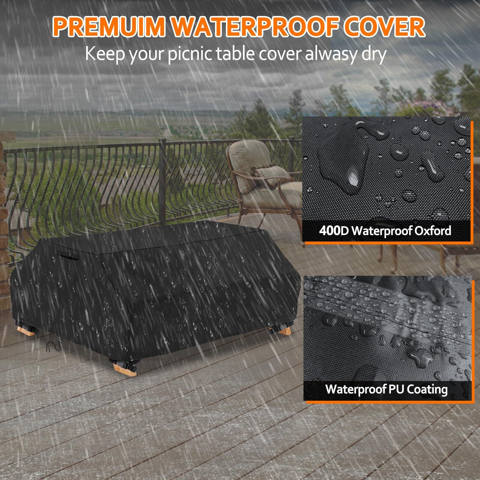 Startwo Waterproof Picnic Table Cover Outdoor Patio Table Bench Covers For 8 Ft Picnic Table Bench Set Windproof 96 Inch Black