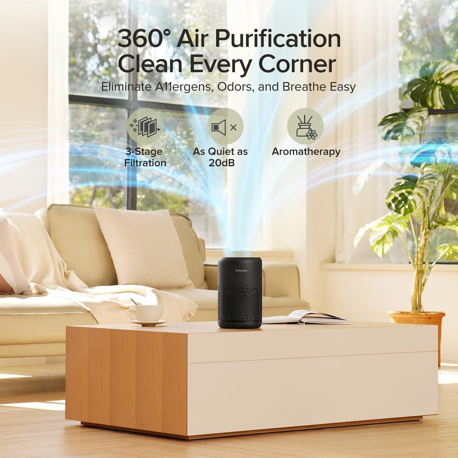 Air Purifiers For Bedroom, Hepa Air Purifiers, Air Cleaner For Smoke A11Ergies Dander Hair Odor, Portable Air Purifier With Fragrance Sponge Sleep Mode Speed Control - Ac300 Black
