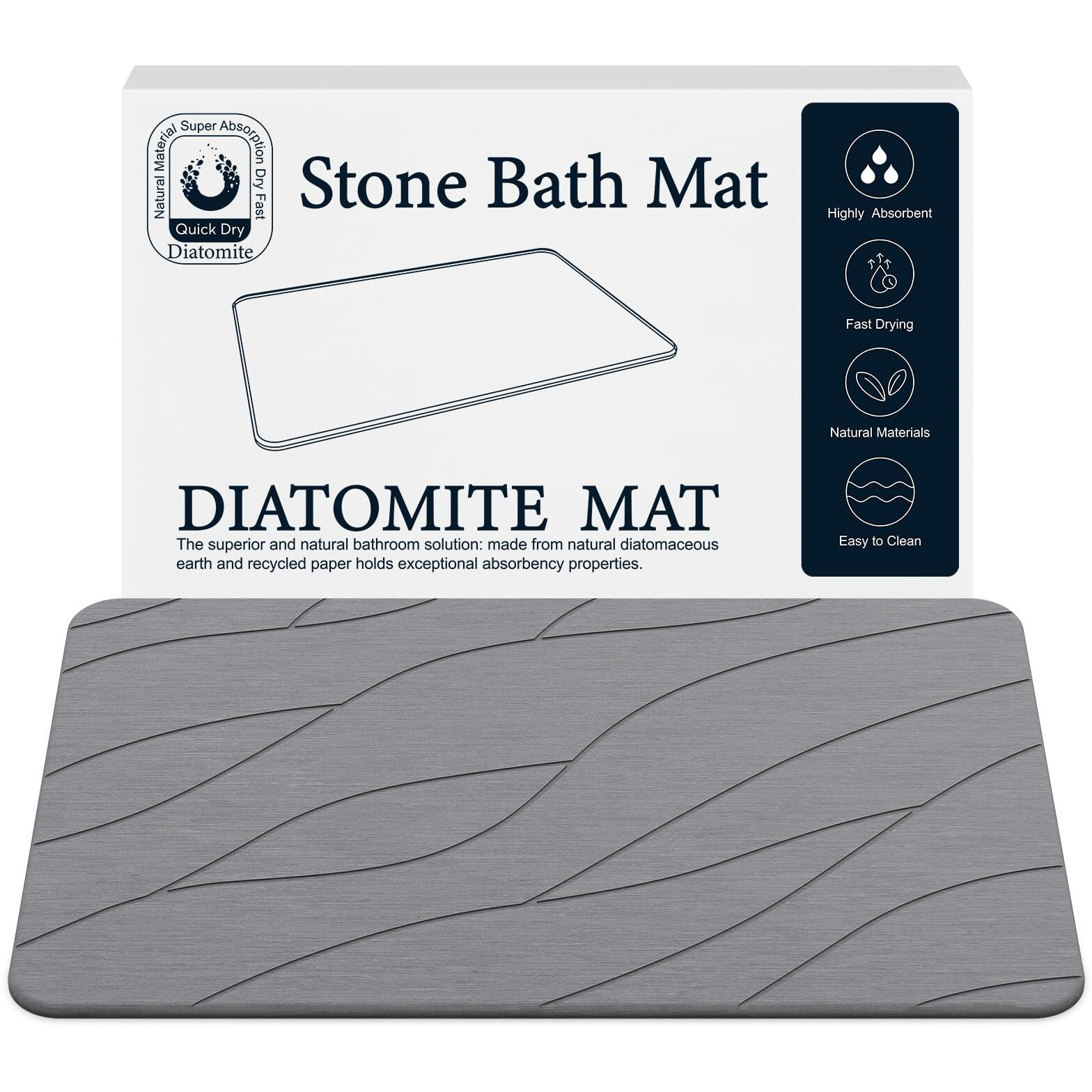 Closefriend Diatomite Stone Bath Mat - Fast Drying Bathroom Mat Stone, Diatomaceous Earth Bath Mat Non-Slip, Absorbent Stone Mat Quick Dry (23.6""*15.4"")