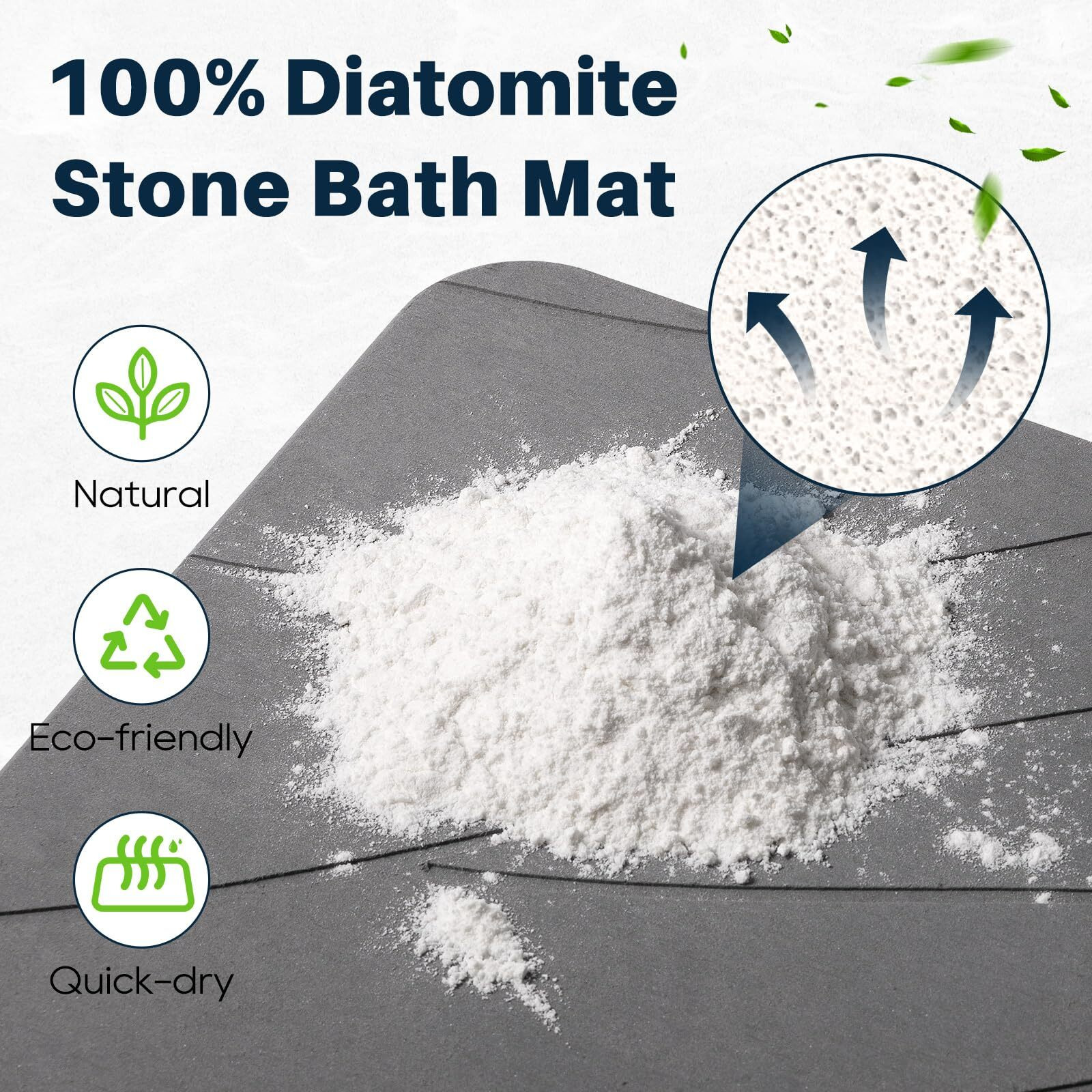 Closefriend Diatomite Stone Bath Mat - Fast Drying Bathroom Mat Stone, Diatomaceous Earth Bath Mat Non-Slip, Absorbent Stone Mat Quick Dry (23.6""*15.4"")