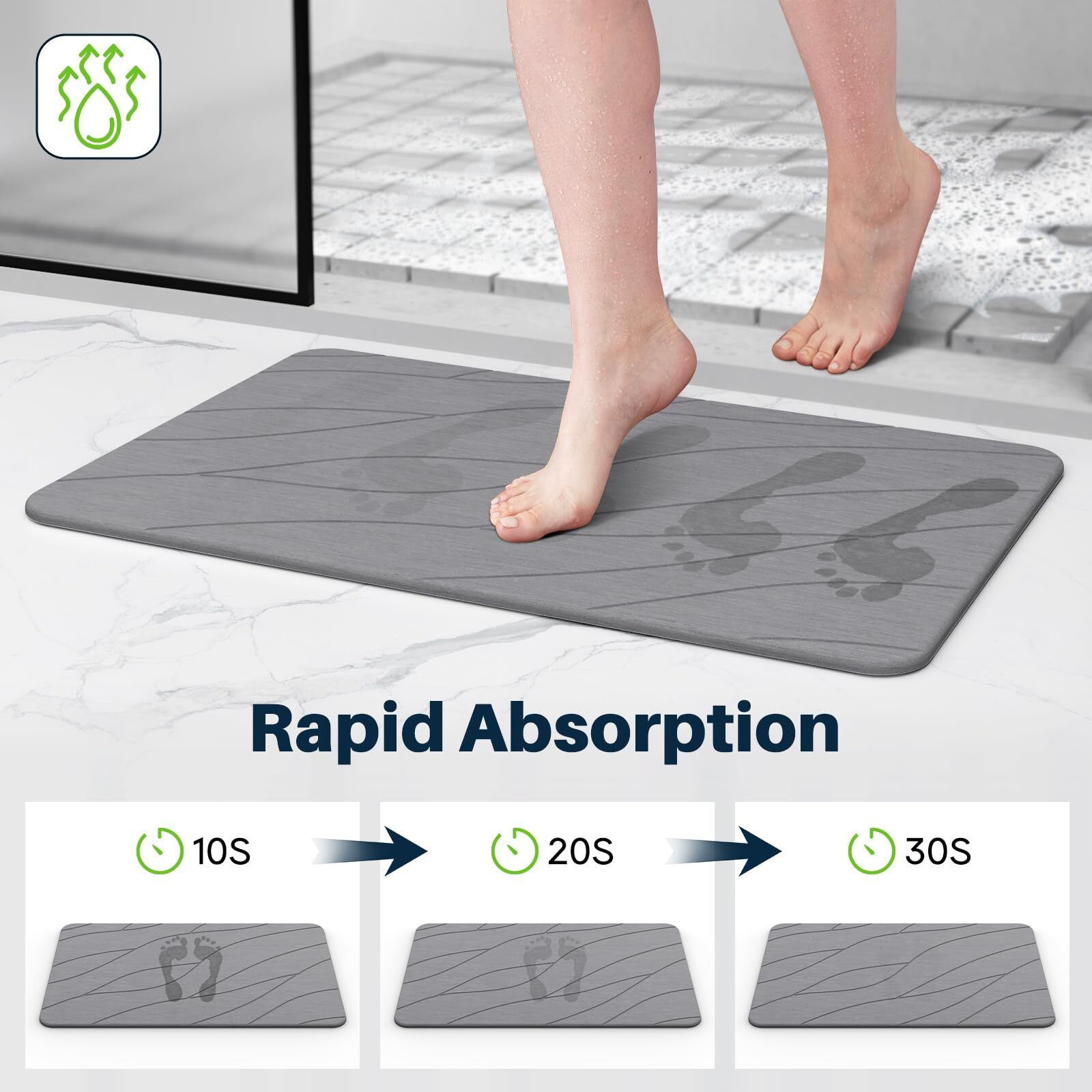 Closefriend Diatomite Stone Bath Mat - Fast Drying Bathroom Mat Stone, Diatomaceous Earth Bath Mat Non-Slip, Absorbent Stone Mat Quick Dry (23.6""*15.4"")