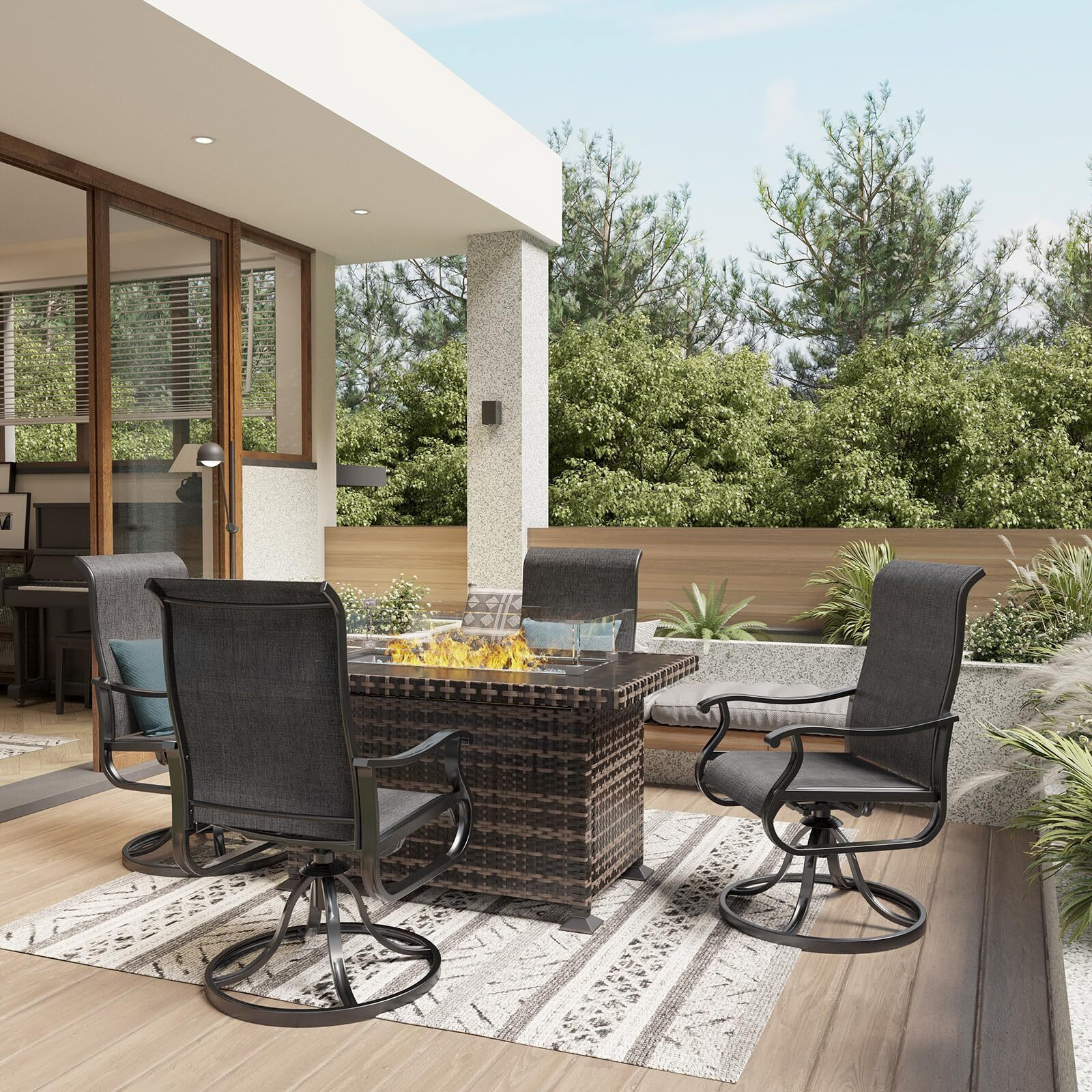 Amopatio Patio Swivel Chairs Set Of 4, Outdoor Swivel Rocker Dining Chairs With All Weather Textilene High Back & Metal Frame, For Backyard Deck Lawn, Dark Grey
