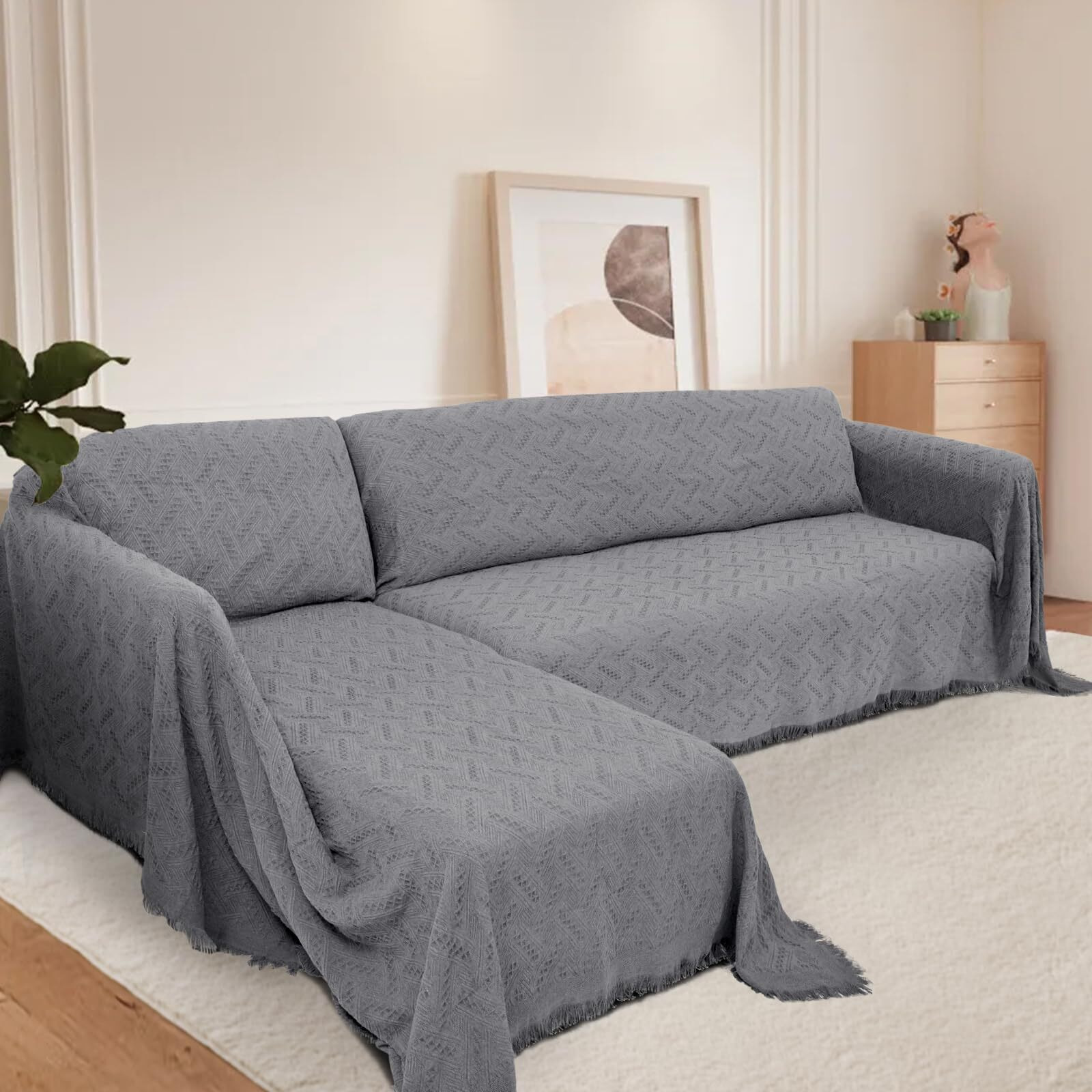 Homerilla Sectional Couch Covers For Sectional Sofa 2 Piece Couch Cover Blankets Sofa Covers L Shape Sectional Couch Cover Furniture Protector (Dark Grey, X-Large)