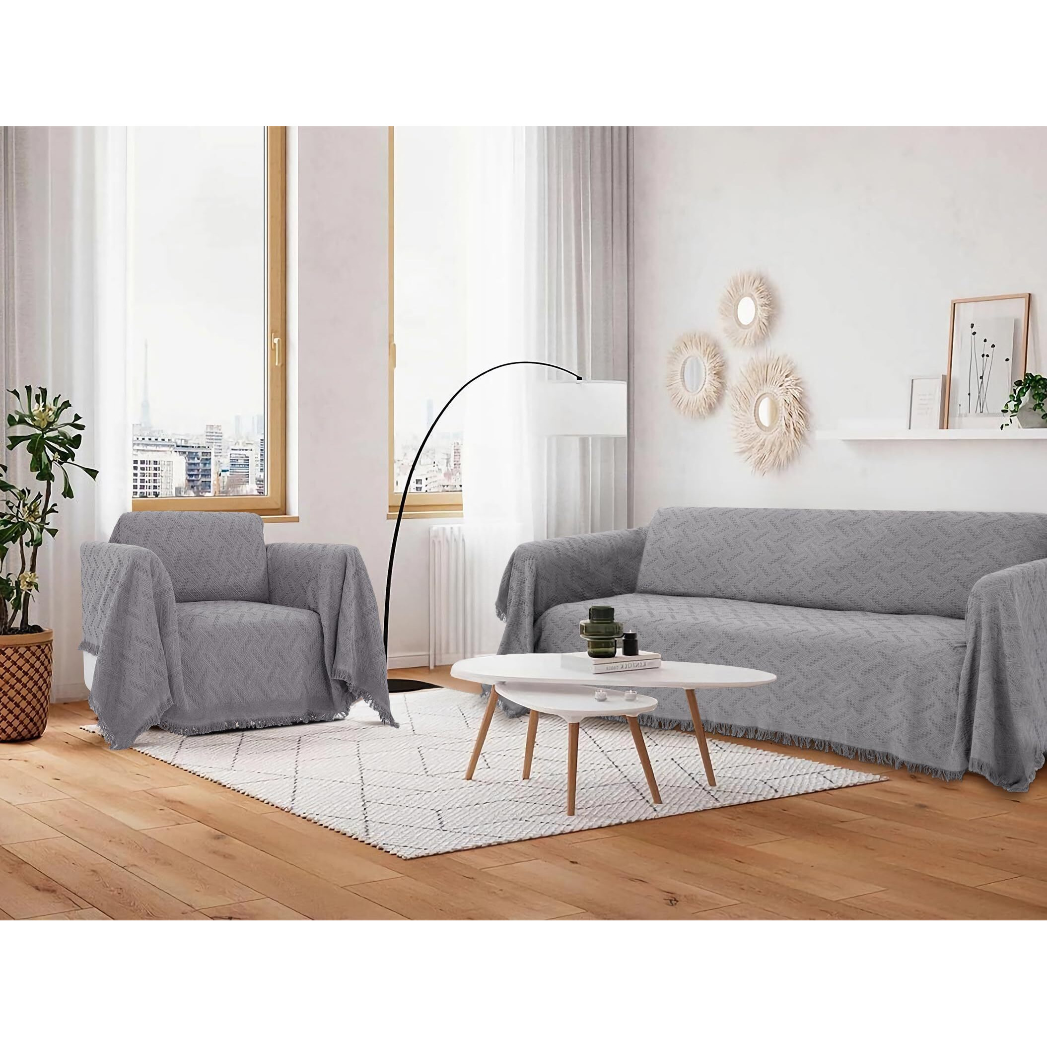 Homerilla Sectional Couch Covers For Sectional Sofa 2 Piece Couch Cover Blankets Sofa Covers L Shape Sectional Couch Cover Furniture Protector (Dark Grey, X-Large)