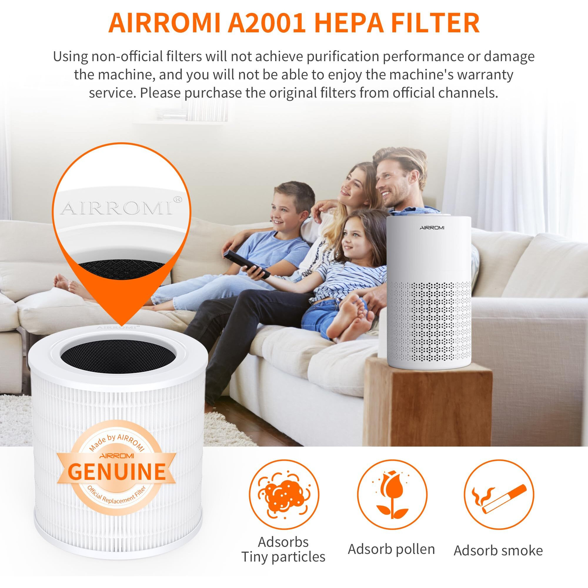 Airromi A2001 Hepa Air Purifier Replacement Filter, 3-In-1 Original Filter, Remove 99.97% Of 0.3 Micron Particle 1 Pack White Activated Carbon