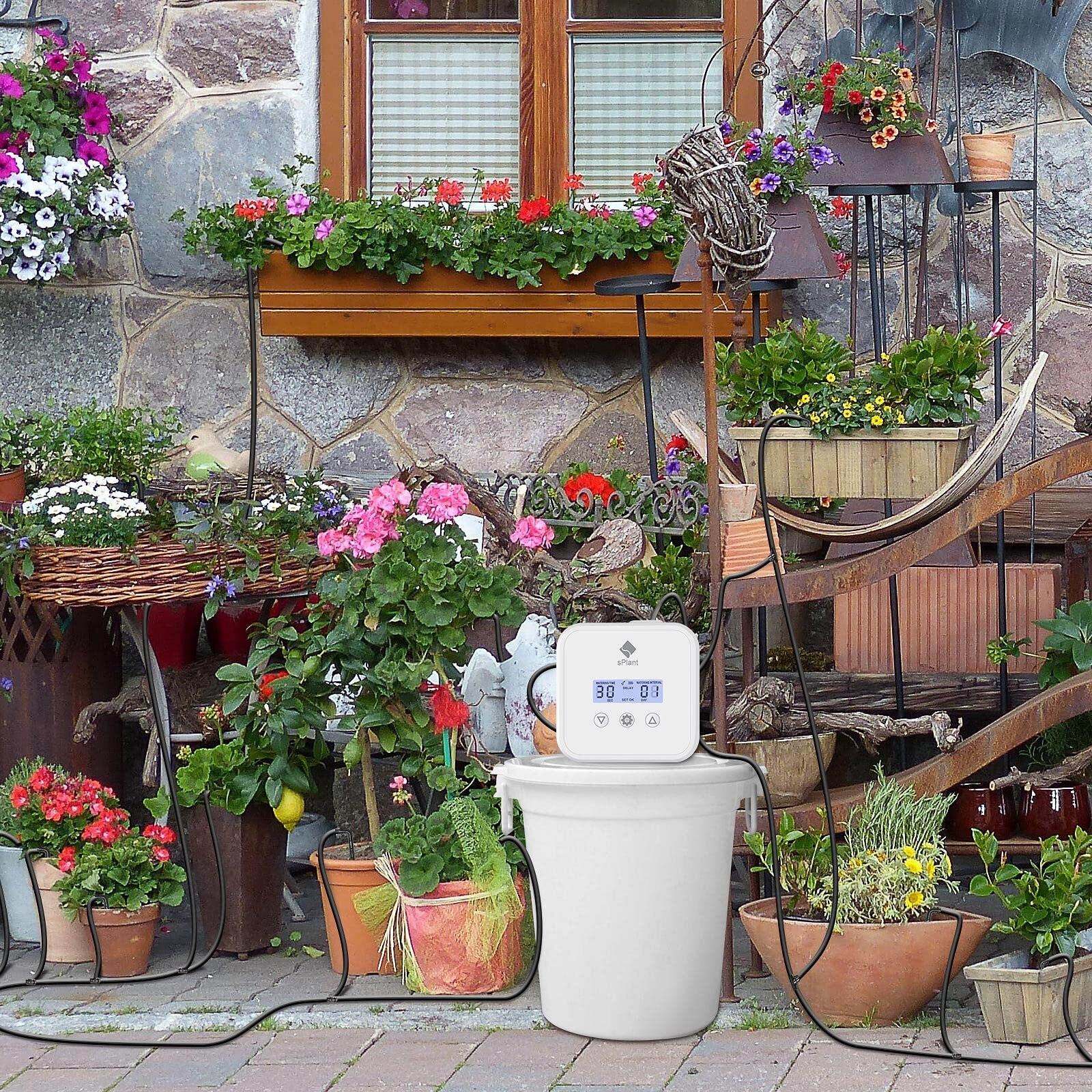 Splant [Upgraded Pump] Lcd Automatic Drip Irrigation Kit For 15 Plants, Diy Plant Self Watering System Device Digital Programmable Water Timer, Waterer For Indoor House Plant Vacation Watering