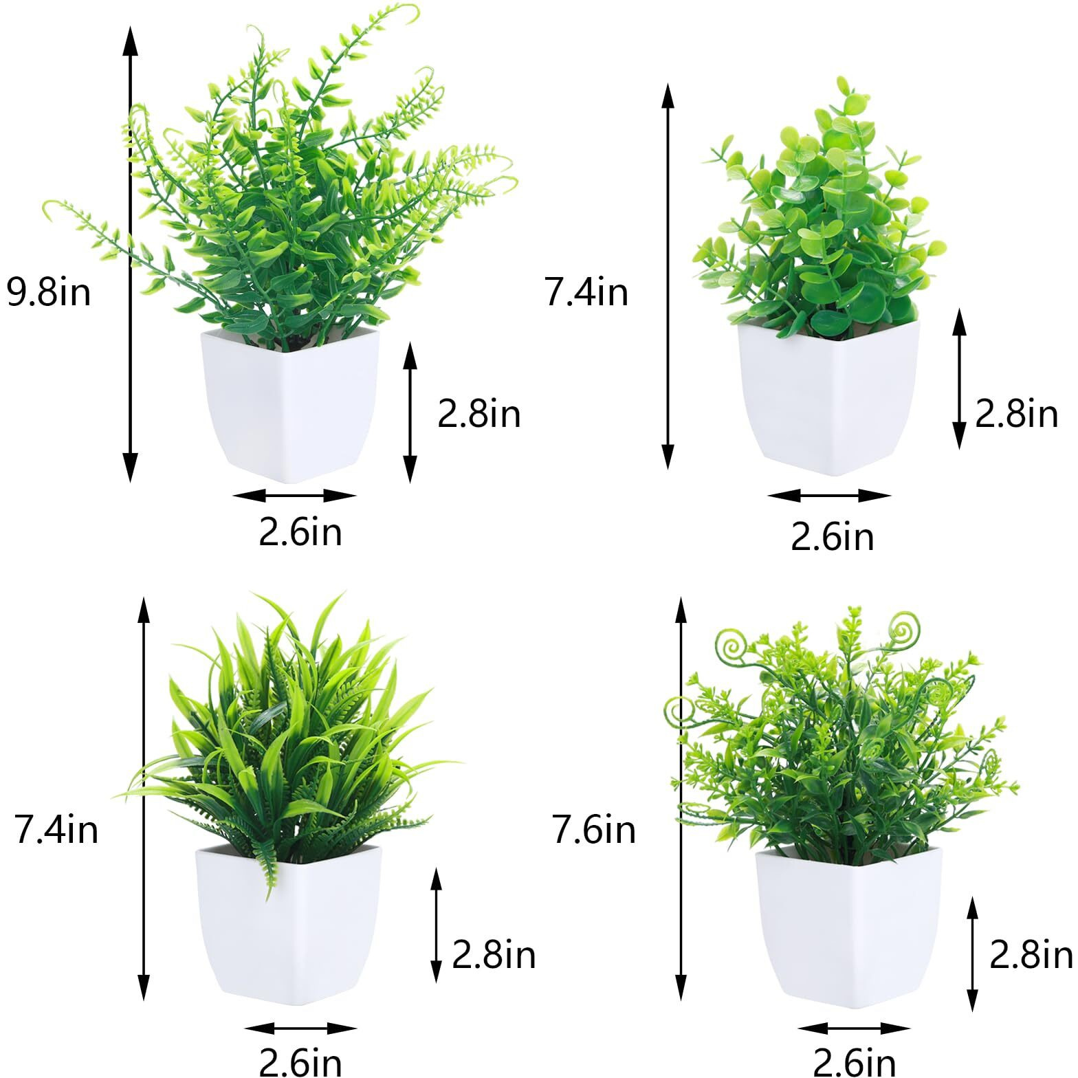 Greentime 4 Pcs Fake Plants Potted Small Artificial Plants Indoor Faux Plants In White Pot Greenery For Home Office Bedroom Desk Bathroom Shelf Farmhouse Decoration