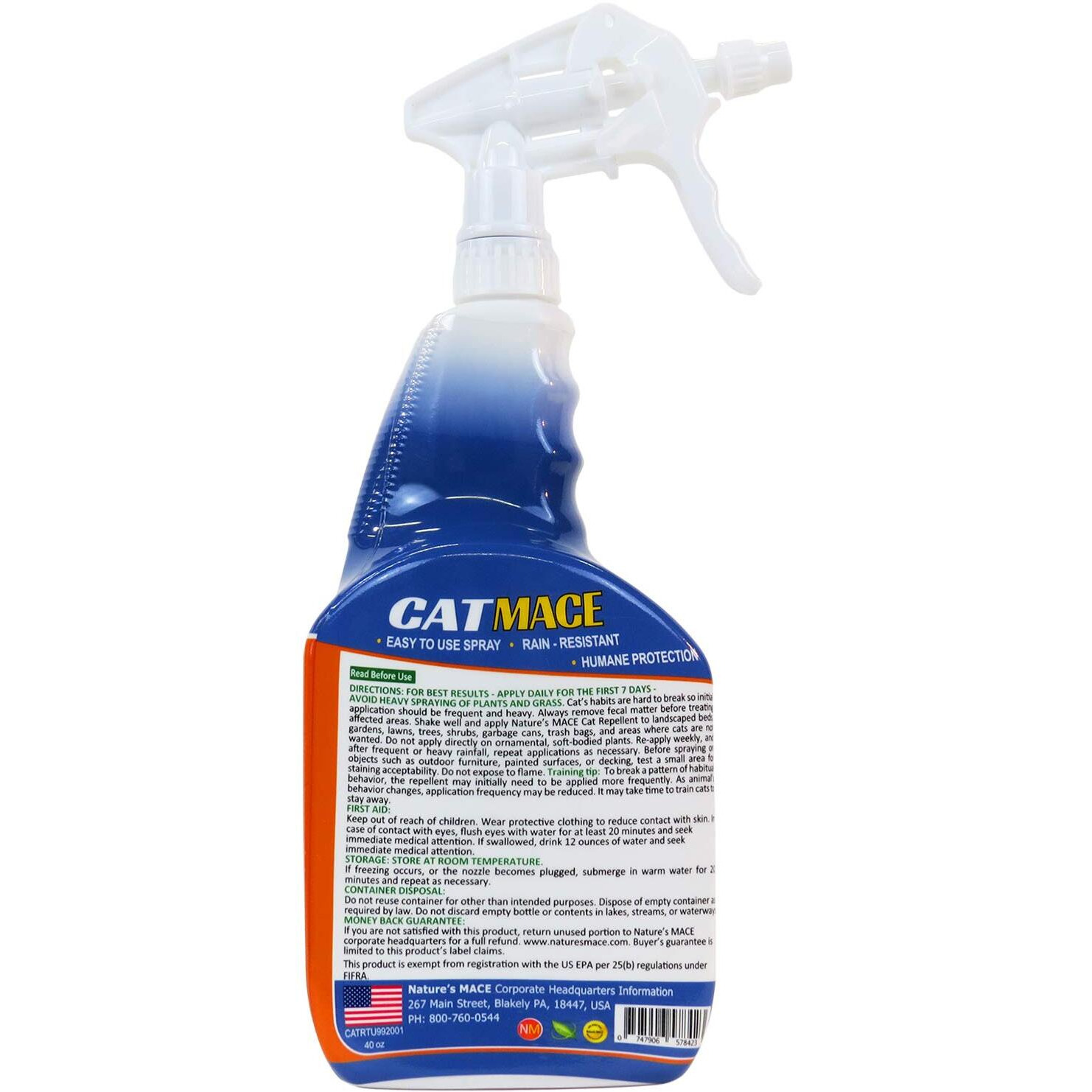 Nature's Mace Cat Repellent Spray, 40 Ounce, Cat Repellent Spray, Keep Cats Out, Train Your Cat To Stay Out, Cat Training Tool, Cat Repellent Indoor & Outdoor, Cat Scratch Deterrent, Peppermint Scent