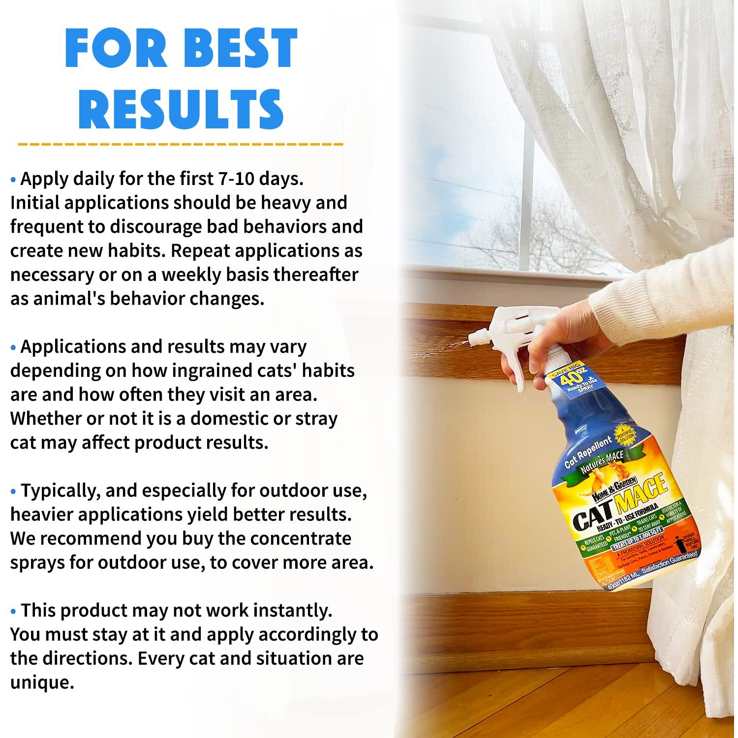 Nature's Mace Cat Repellent Spray, 40 Ounce, Cat Repellent Spray, Keep Cats Out, Train Your Cat To Stay Out, Cat Training Tool, Cat Repellent Indoor & Outdoor, Cat Scratch Deterrent, Peppermint Scent