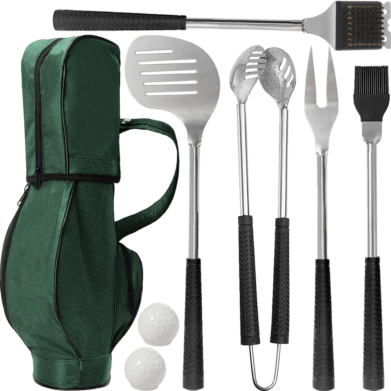 Jishi Golf Gifts For Men 8Pcs Funny Grilling Accessories Bbq Grill Tool Utensils Set, Stocking Stuffers For Adults Men Women Golfers Christmas Birthday Gifts For Dad Husband Him From Daughter Son Wife