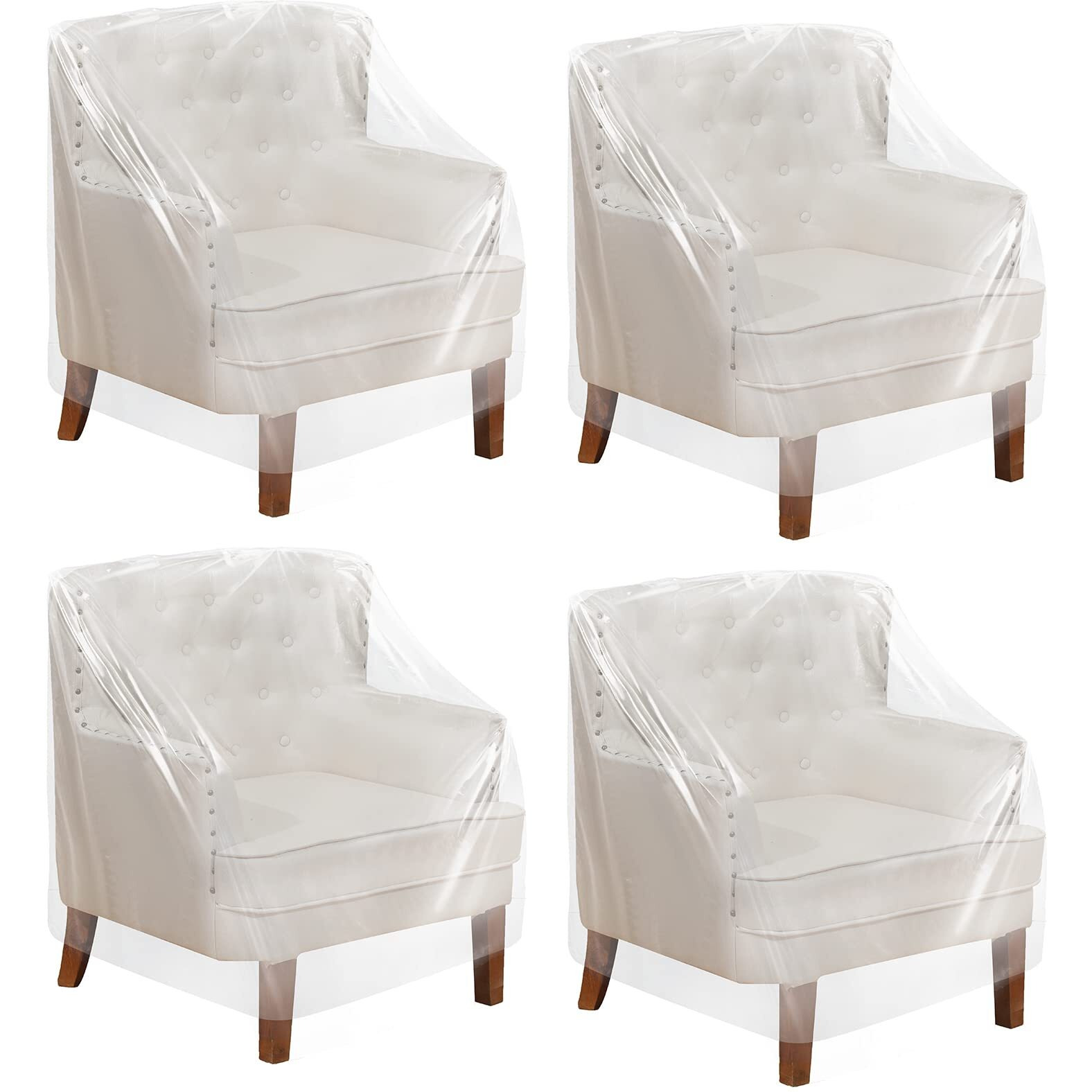 Tudomro 8 Pcs Outdoor Plastic Chair Cover Waterproof Armchair Cover Clear Dust Proof Plastic Couch Cover For Furniture Sofa Chair Couch Recliner Furniture Storage And Moving, 37 X 30 X 30 Inch