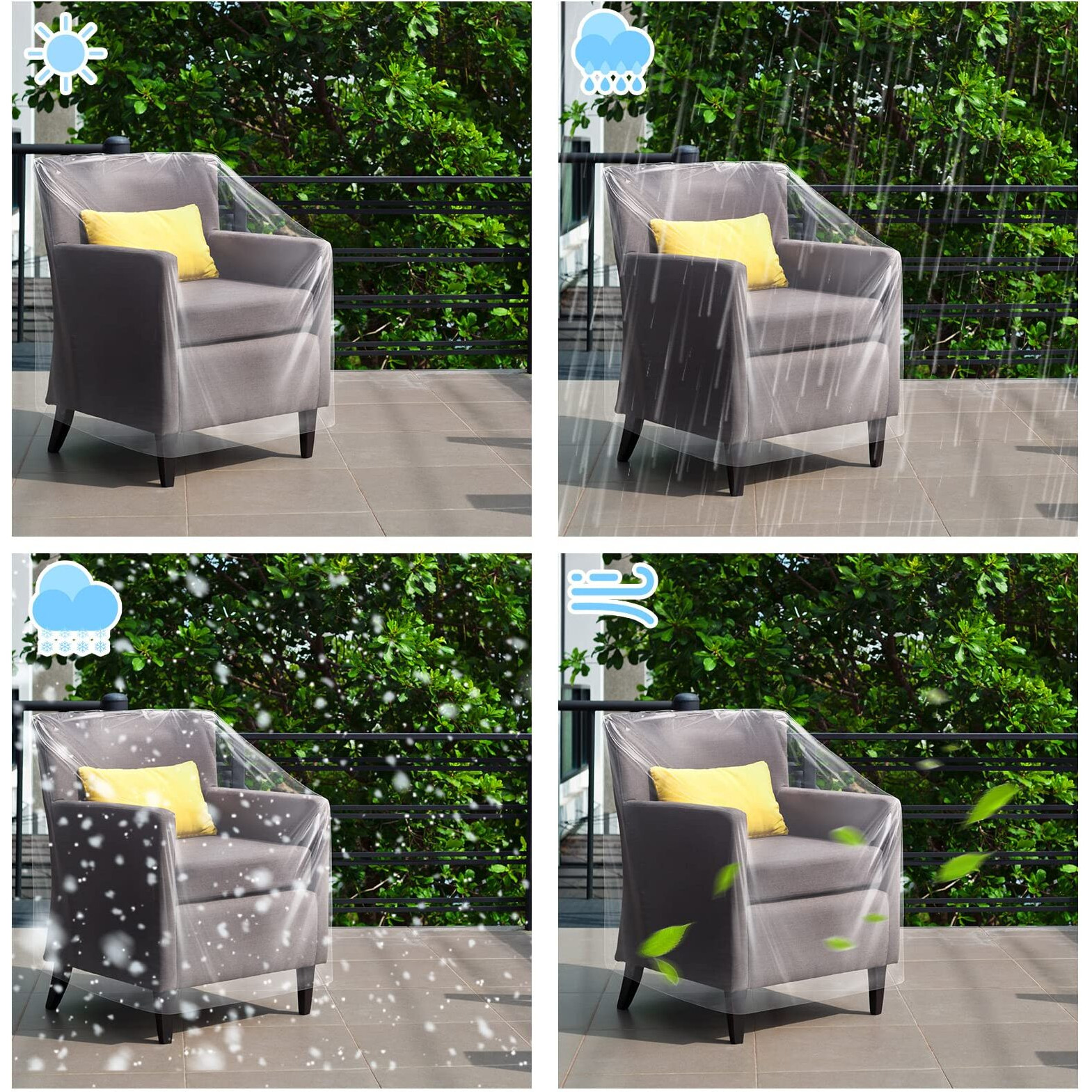 Tudomro 8 Pcs Outdoor Plastic Chair Cover Waterproof Armchair Cover Clear Dust Proof Plastic Couch Cover For Furniture Sofa Chair Couch Recliner Furniture Storage And Moving, 37 X 30 X 30 Inch