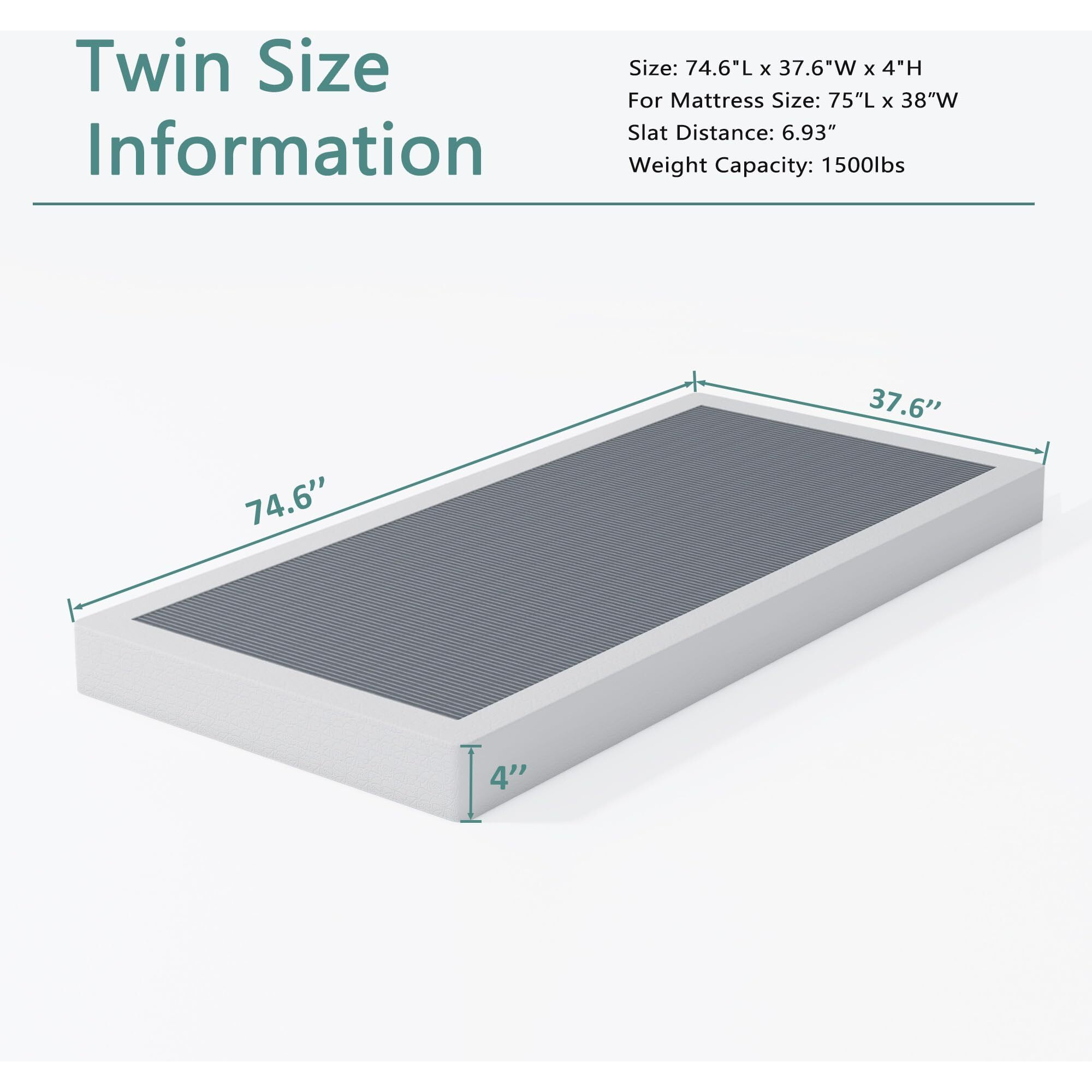 Xinxinyan Box Spring Twin 4 Inch, Heavy Duty Boxspring Twin, Sturdy Box Spring Only, Easy Assembly, Noise Free