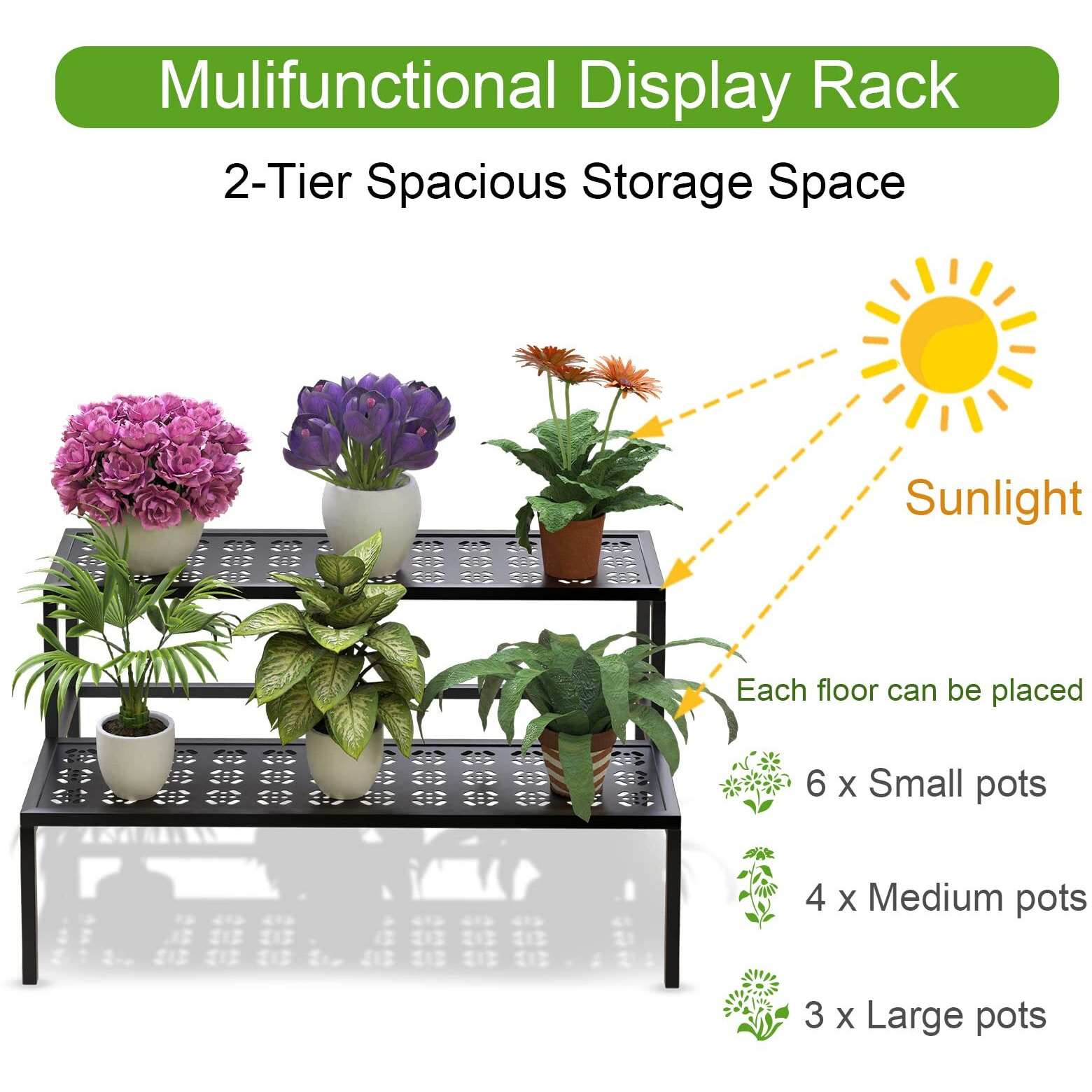 Metal Plant Stand Metal 2 Tier Potted Multiple Flower Pot Holder Plant Shelf Indoor Plants Multiple,Outdoor Heavy Duty Planter Display Shelving Unit For Patio Garden Corner Balcony Living Room