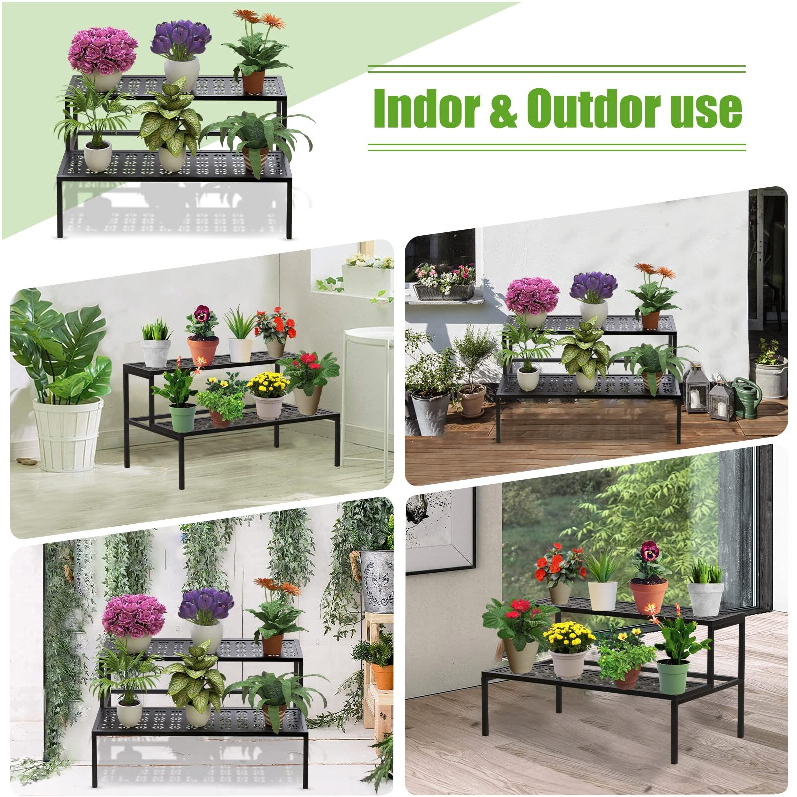 Metal Plant Stand Metal 2 Tier Potted Multiple Flower Pot Holder Plant Shelf Indoor Plants Multiple,Outdoor Heavy Duty Planter Display Shelving Unit For Patio Garden Corner Balcony Living Room