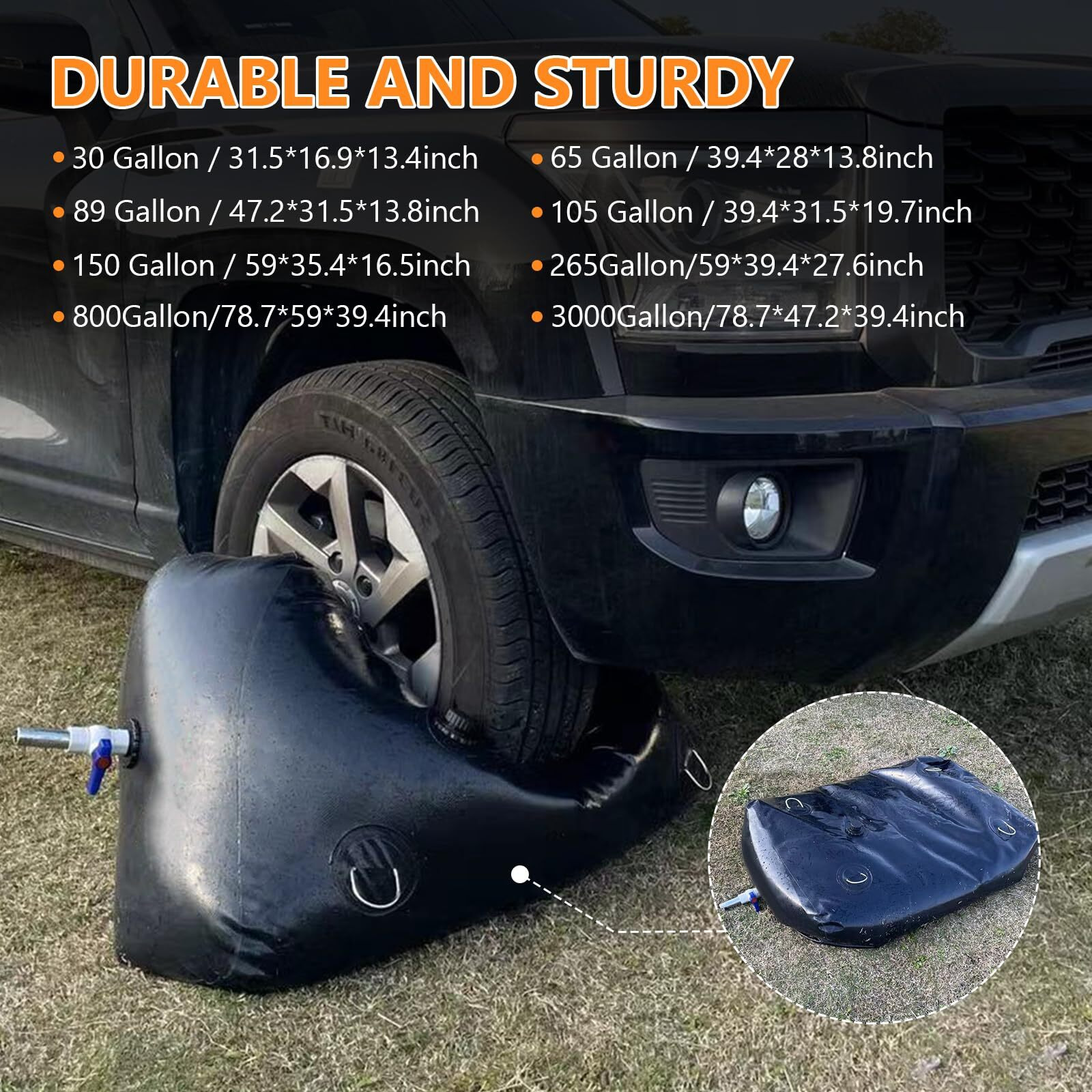 Rodelna Water Storage Bladder, Water Tank 65 Gallon Foldable Portable Water Storage, Large Water Storage Containers With 3/4"" Pvc Spigot And Overflow Kit For Camping, Garden, Emergency Water Storage