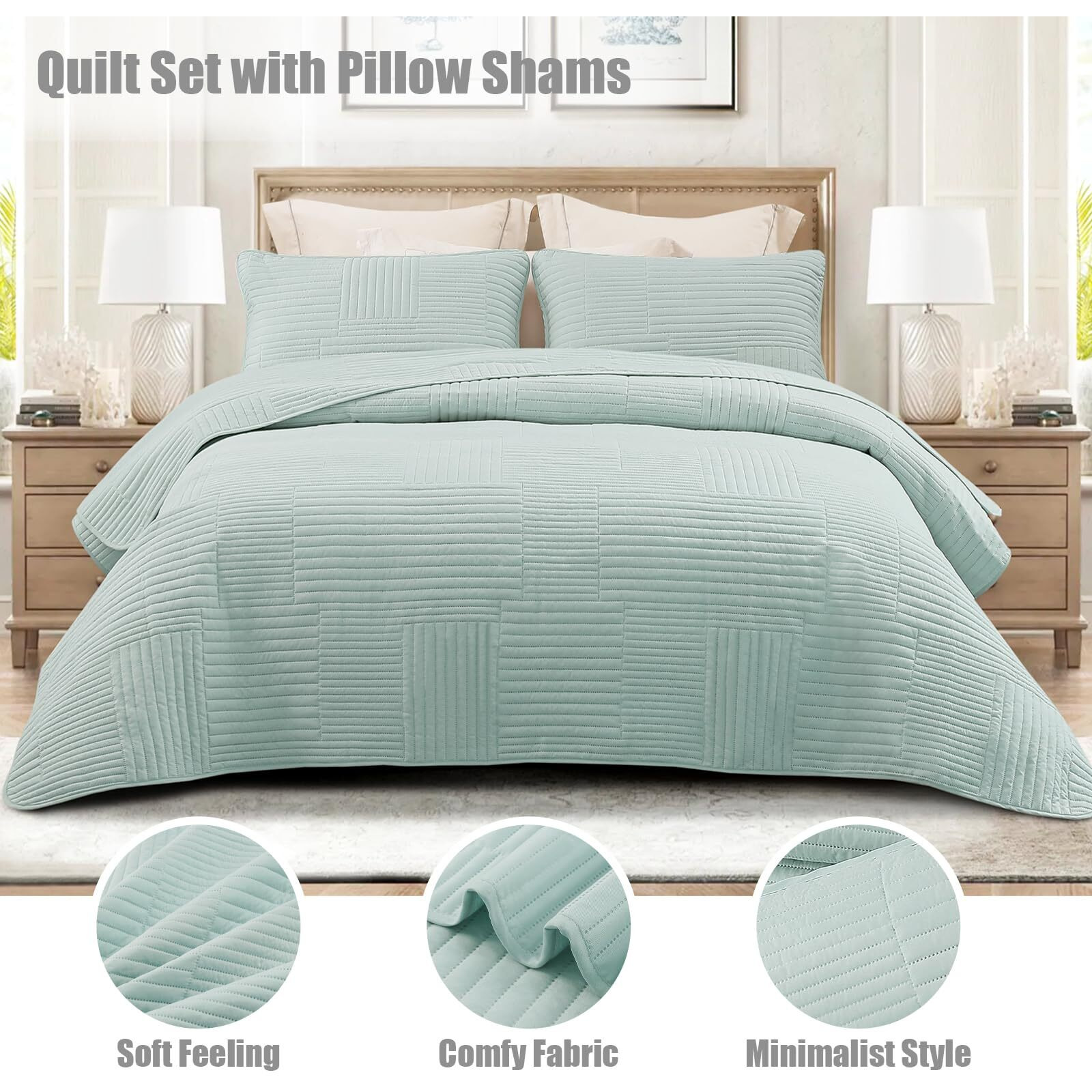 Whale Flotilla Ultra Soft California King Quilt Bedding Set, Lightweight Fall Aqua Blue Quilts Bedspreads Oversized, Ultrasonic Coverlet Bed Cover For All Seasons (1 Quilt, 2 Pillow Shams)