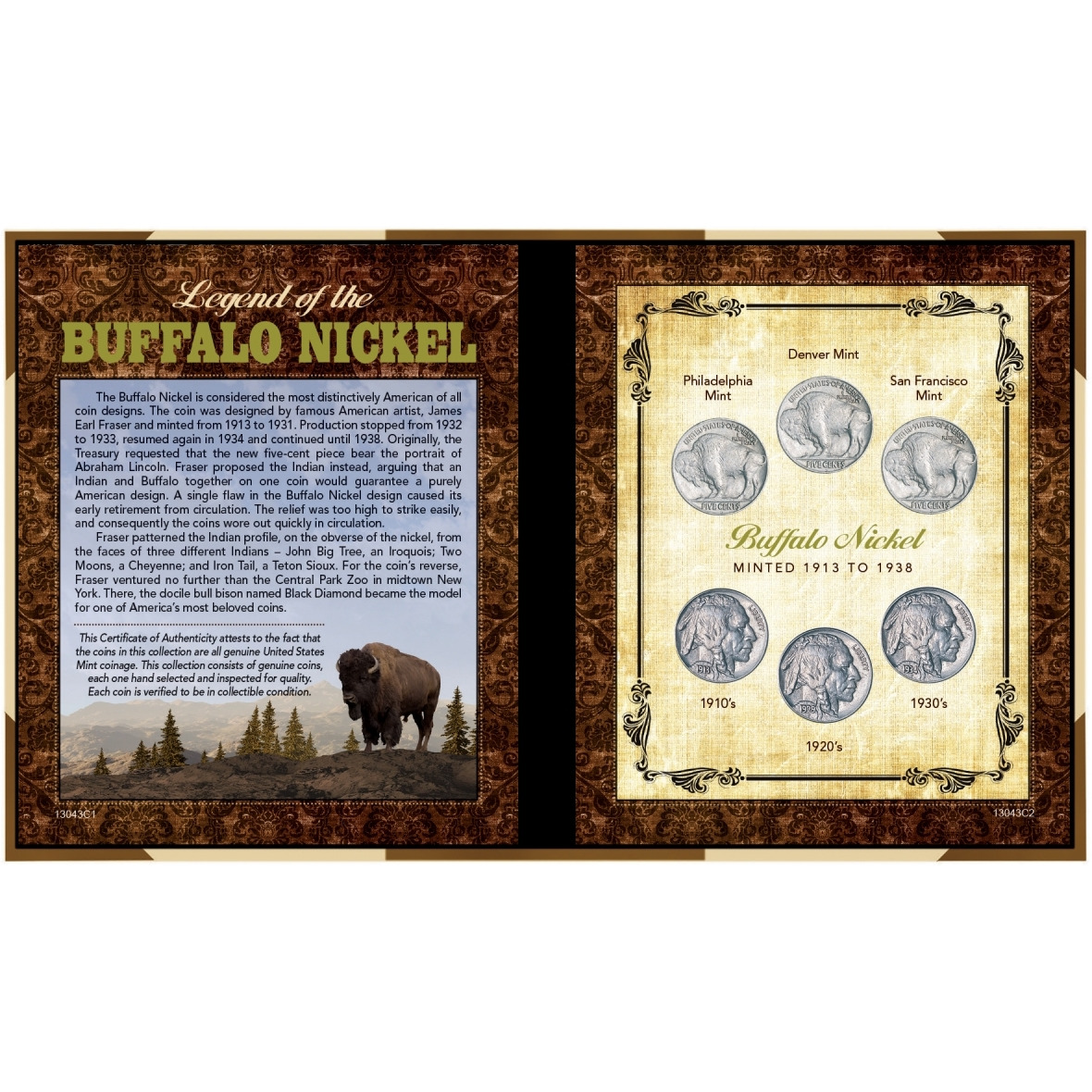 American Coin Treasures 13043 Legend Of The Buffalo Nickel