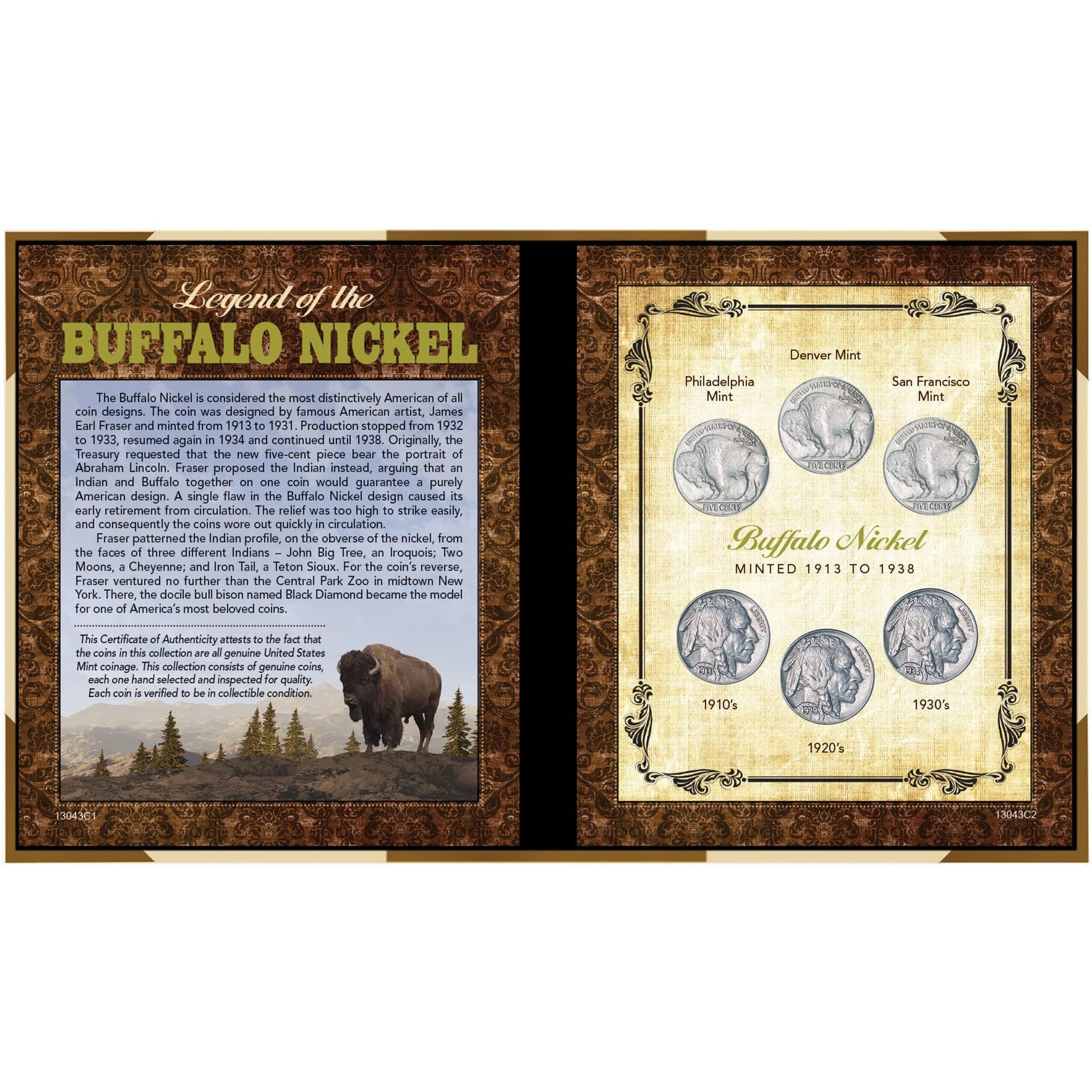 American Coin Treasures 13043 Legend Of The Buffalo Nickel