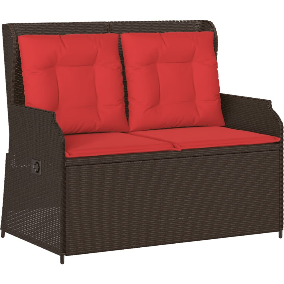 Vidaxl Reclining Patio Bench With Cushions Brown Poly Rattan