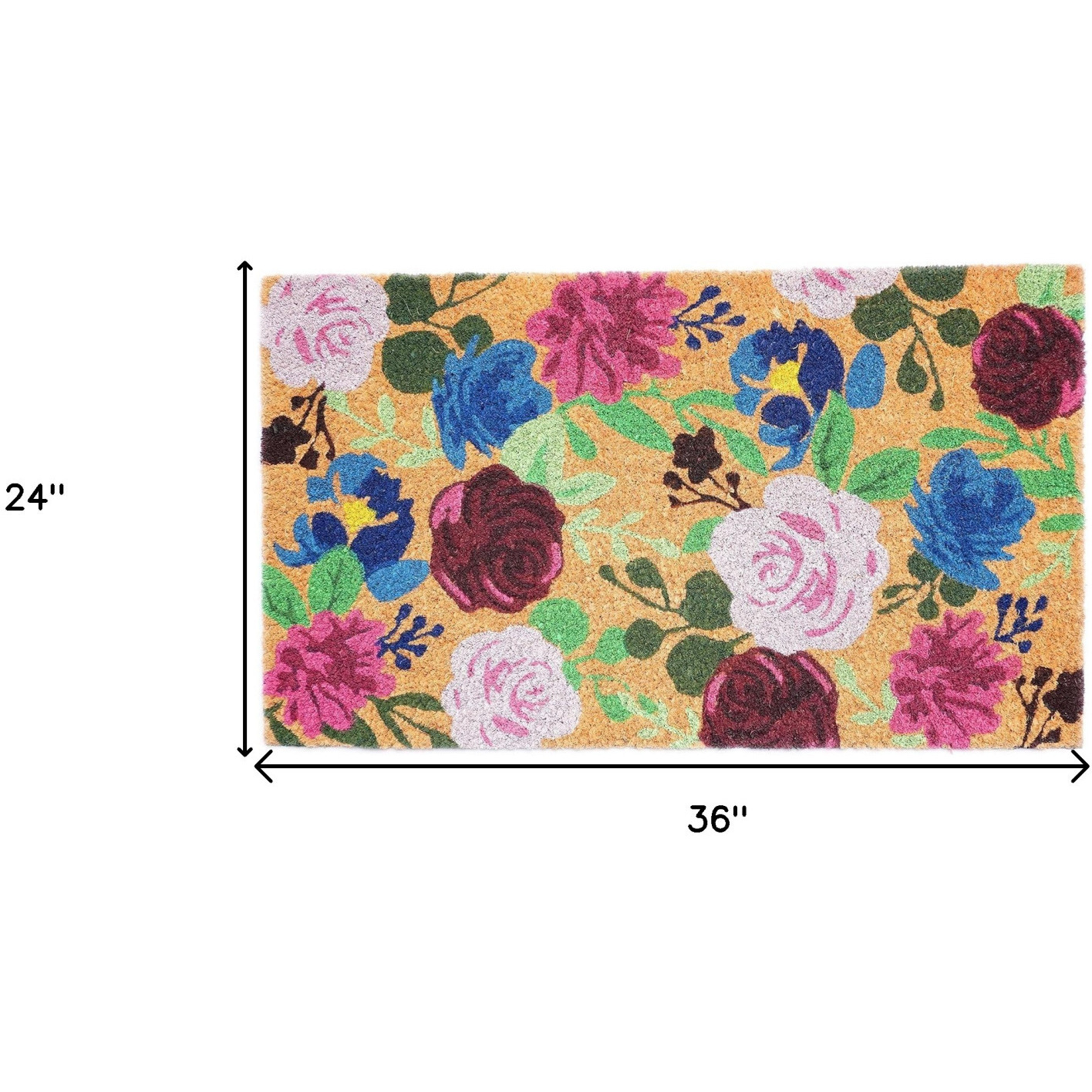 24"" X 36"" Natural Pink And Green Coir Floral Outdoor Door Mat