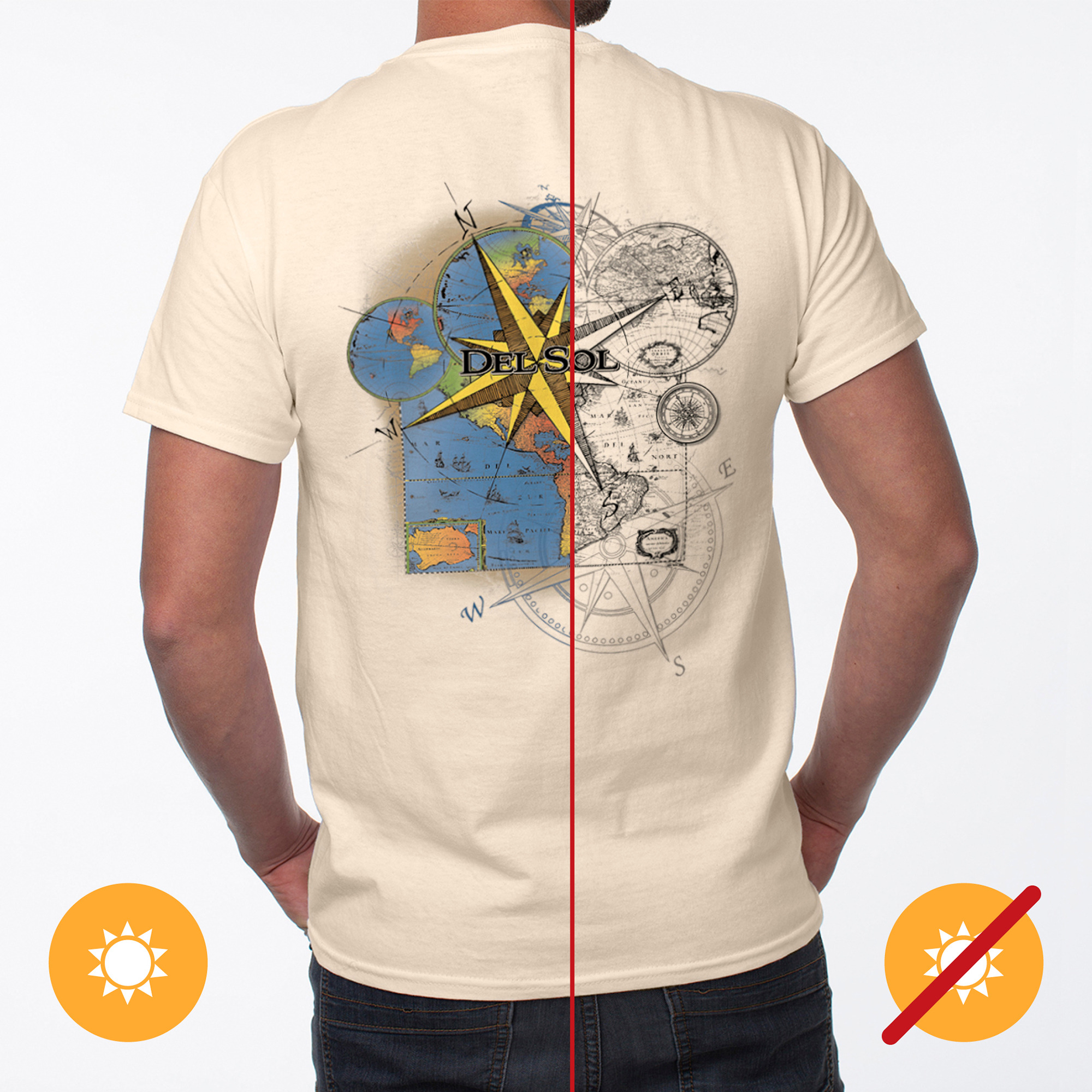 Men Classic Crew Tee - Lost Atlas - Beige By Delsol For Men - 1 Pc T-Shirt (2Xl)