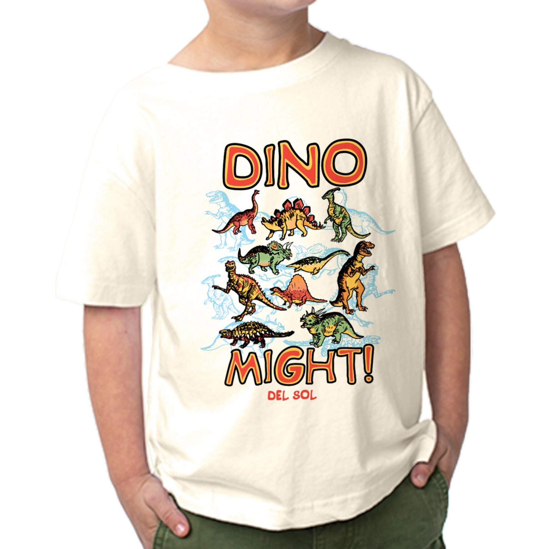 Kids Crew Tee - Dino Might - Beige By Delsol For Kids - 1 Pc T-Shirt (2T)