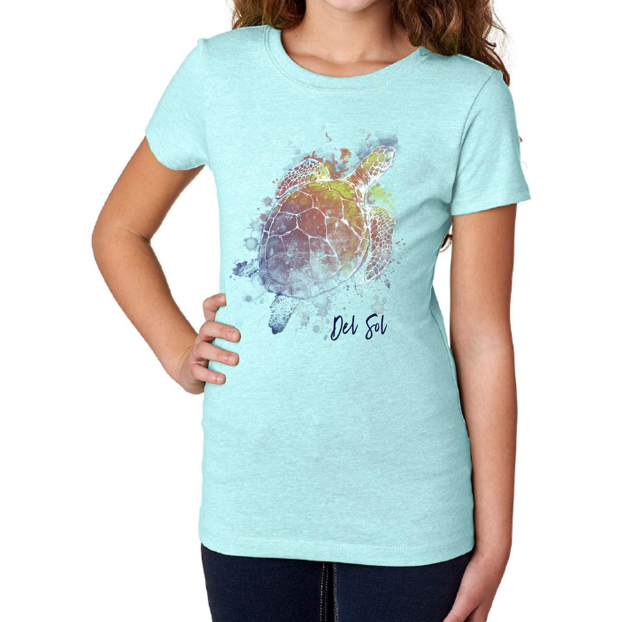 Kids Crew Tee - Turtle Splash - Ice Blue By Delsol For Kids - 1 Pc T-Shirt (Yxs)
