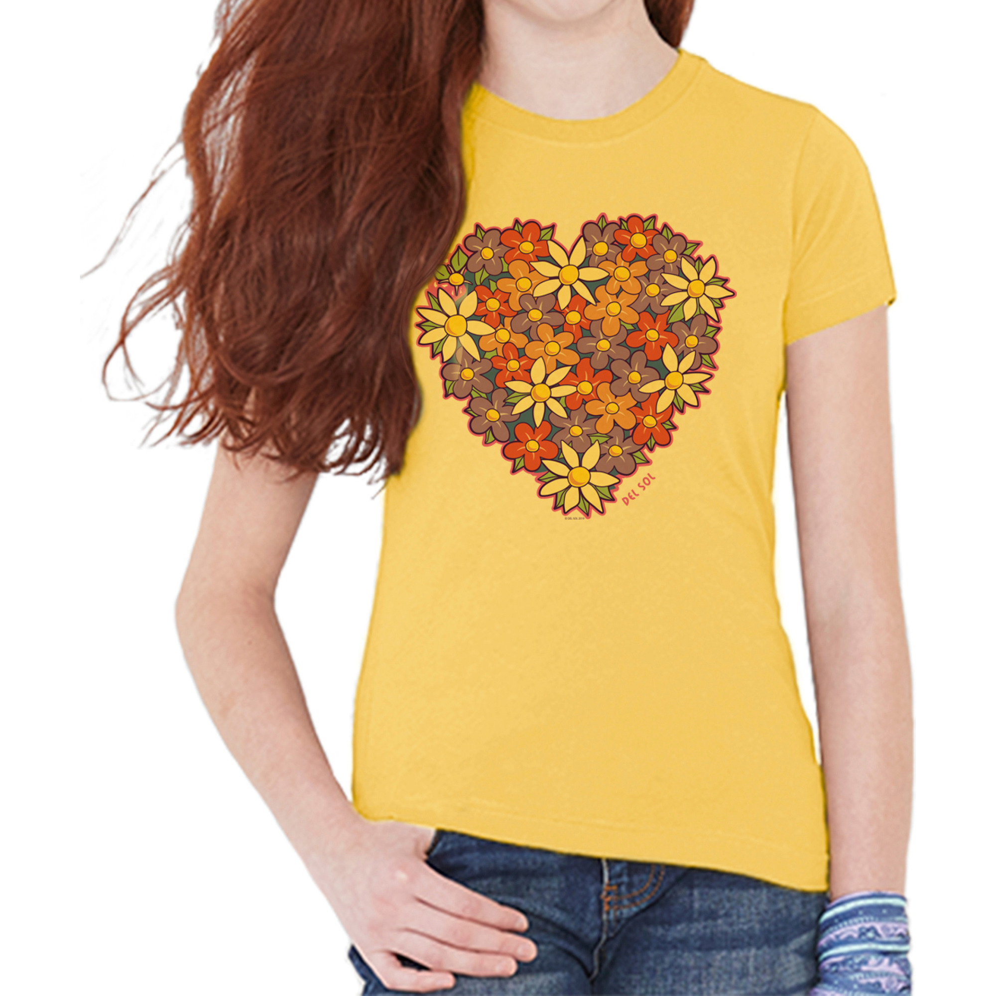 Kids Crew Tee - I Heart Flowers By Delsol For Kids - 1 Pc T-Shirt (Yxl)
