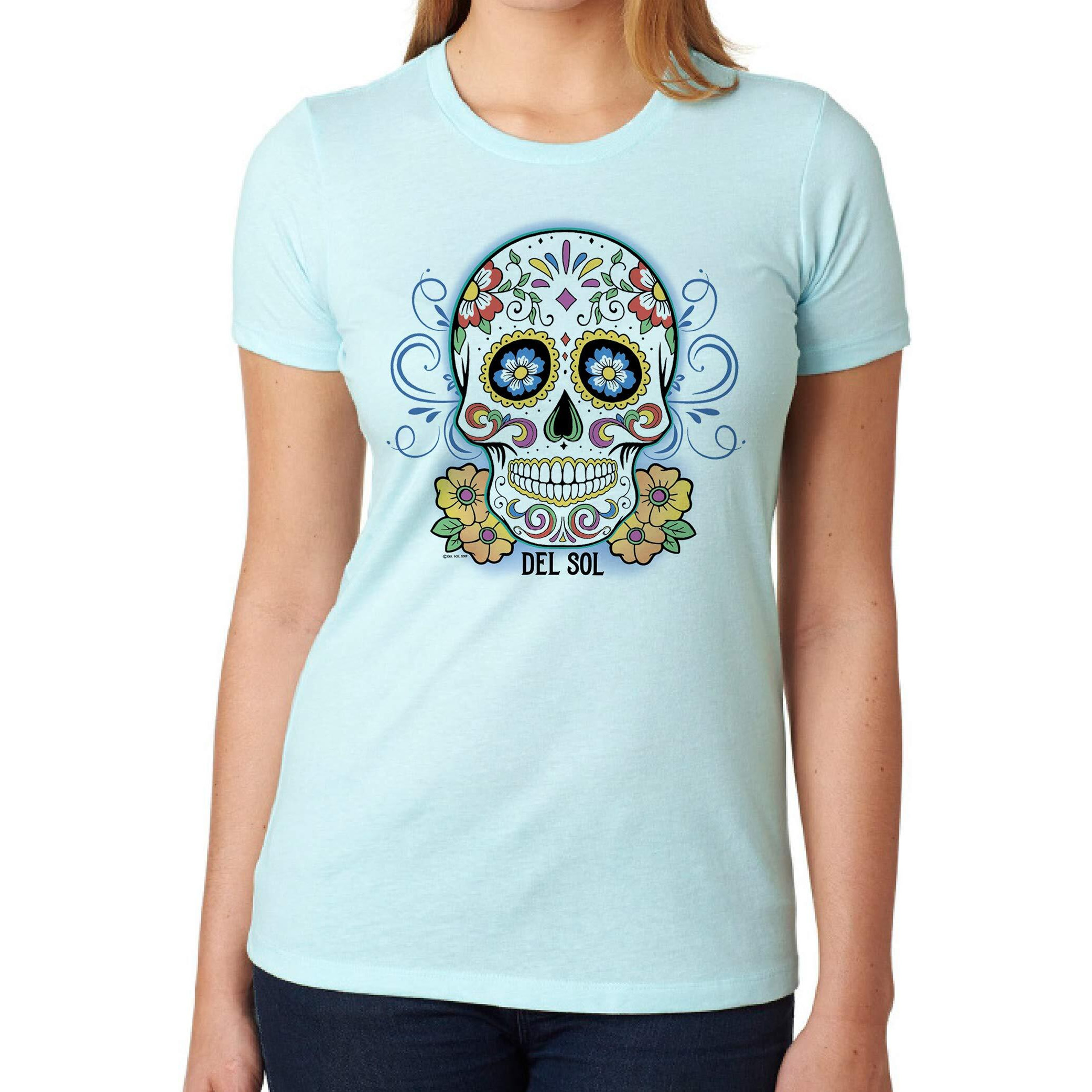 Girls Crew Tee - Day Of The Dead - Ice Blue By Delsol For Women - 1 Pc T-Shirt (Xl)
