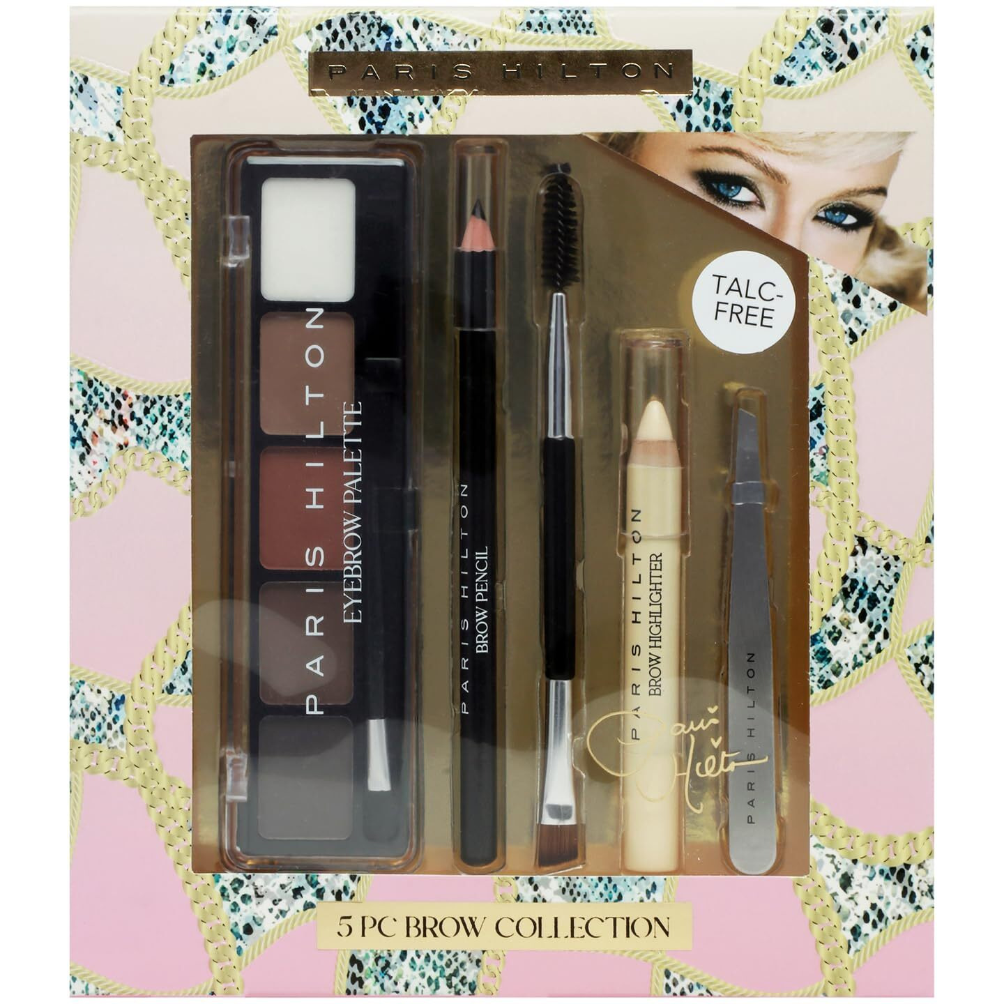 Brow Collection Set By Paris Hilton Cosmetics For Women - 5 Pc 0.20Oz Eyebrow Palette, 0.04Oz Brow Pencil, 0.11Oz Brow Highlighter, Angled Brush And Spoolie, Tweezer