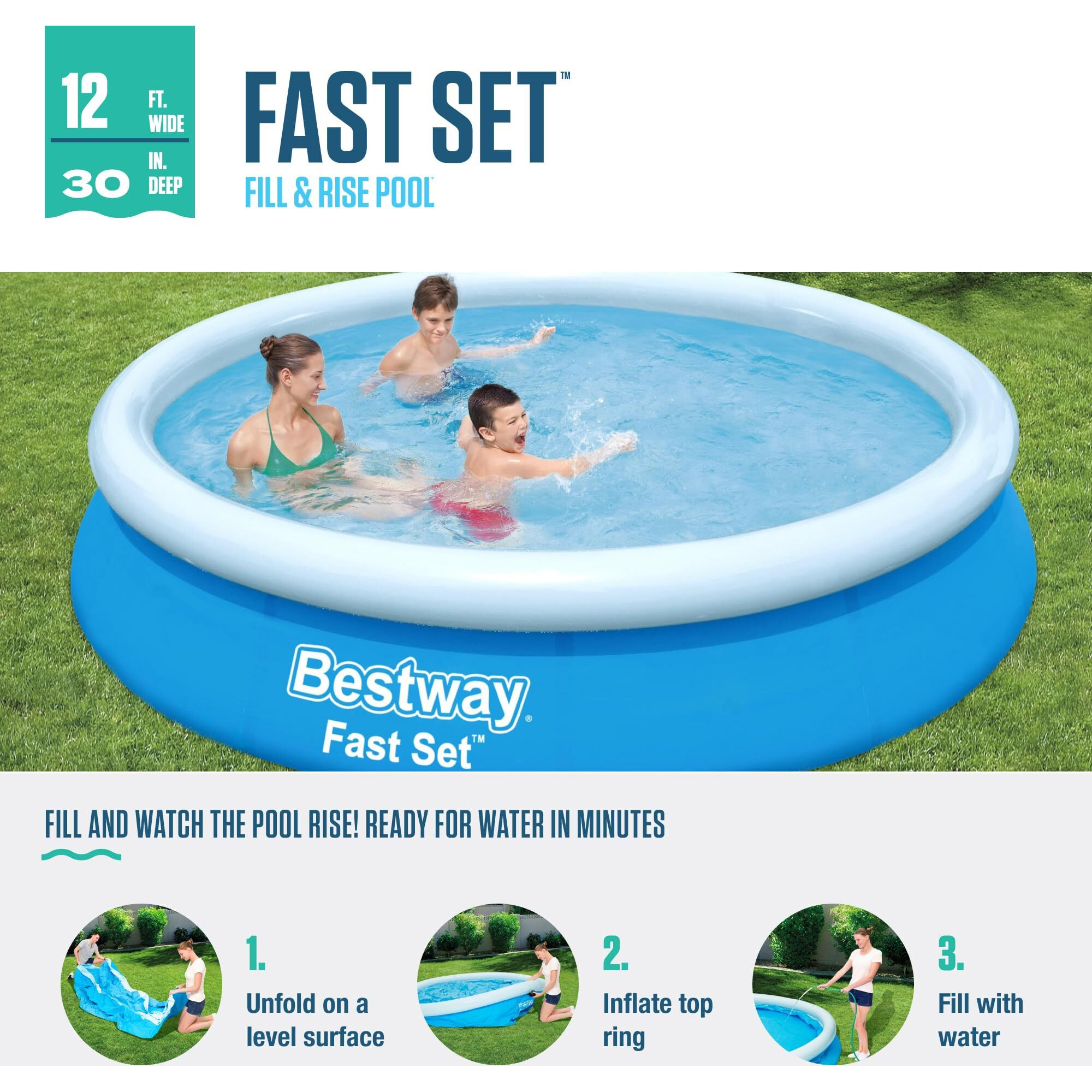 Bestway 57275E Fast Set Up 12Ft X 30In Inflatable Above Ground Swimming Pool W/330 Gph Filter Pump