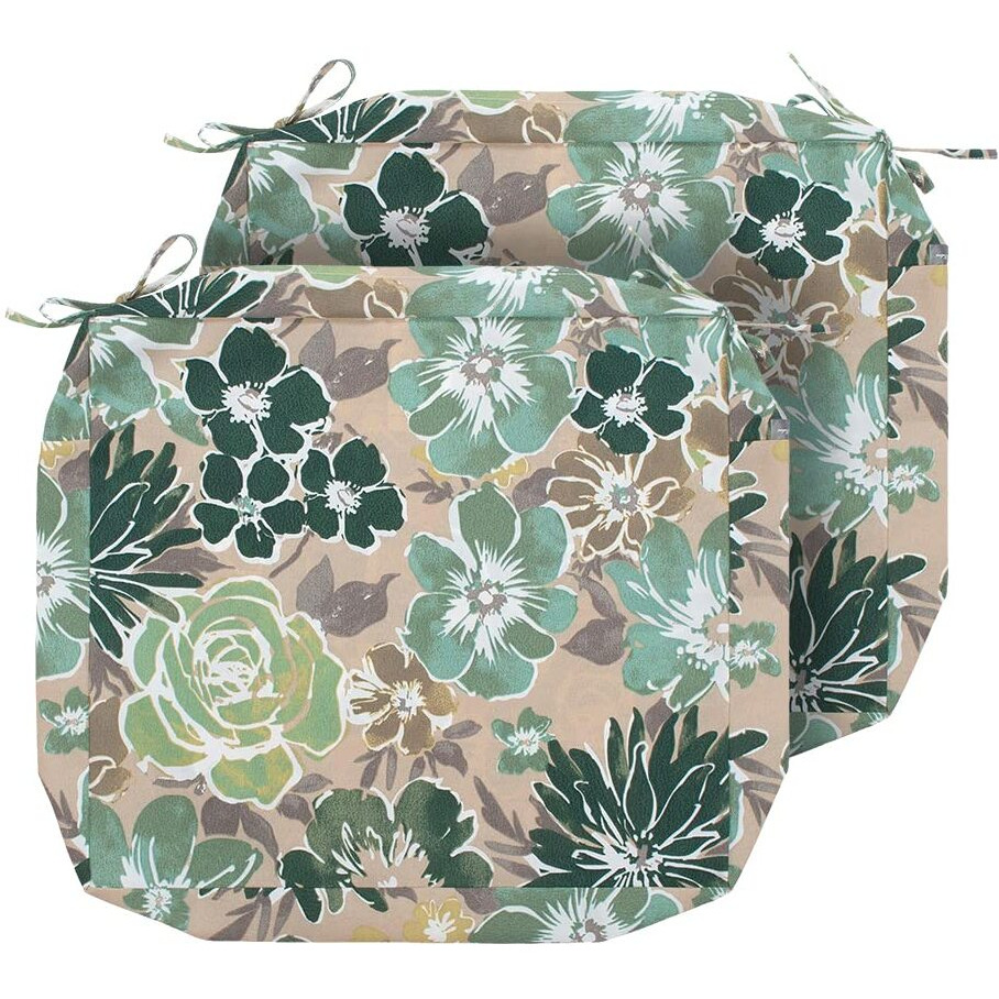 Magpie Fabrics Patio Cushion Covers Set Of 2(Replacement Cover Only, No Insert), Waterproof Indoor Ourdoor Deep Seat Chair Cushion Slipcover With Ties(22X20X4 Inch, Green Floral)