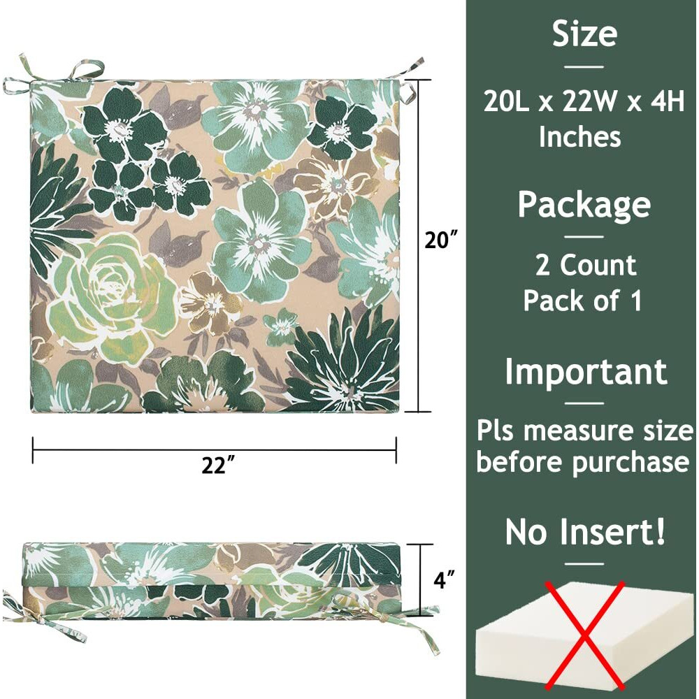 Magpie Fabrics Patio Cushion Covers Set Of 2(Replacement Cover Only, No Insert), Waterproof Indoor Ourdoor Deep Seat Chair Cushion Slipcover With Ties(22X20X4 Inch, Green Floral)