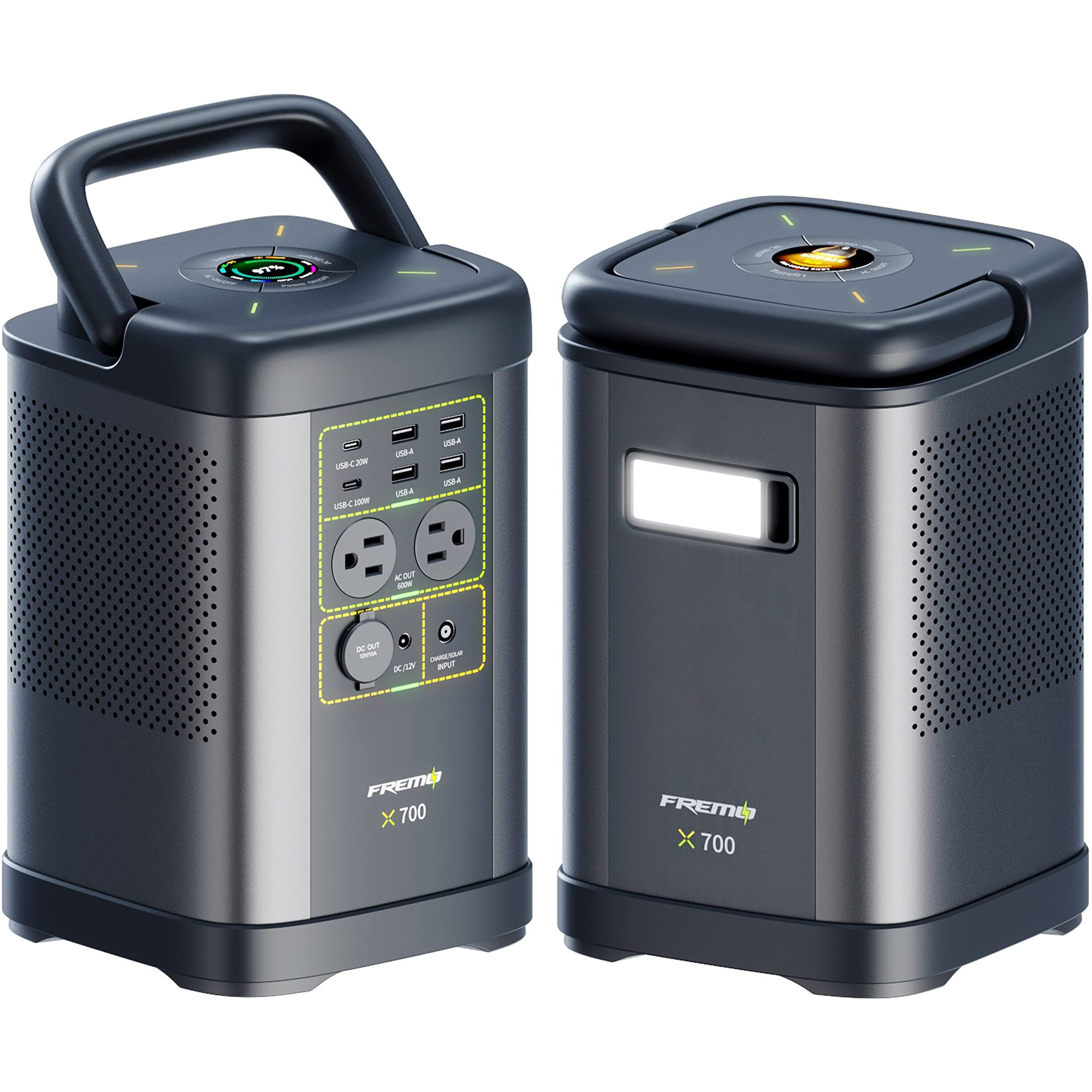 Fremo Portable Power Station X700,662Wh Lifepo4 Battery Solar Generator W/2 Upto 110V/1000W Ac Outlet,Dc 12V Car And Usb Ports(Solar Panel Optional), Solar Generator For Home Use,Outdoor Camping,Rvs