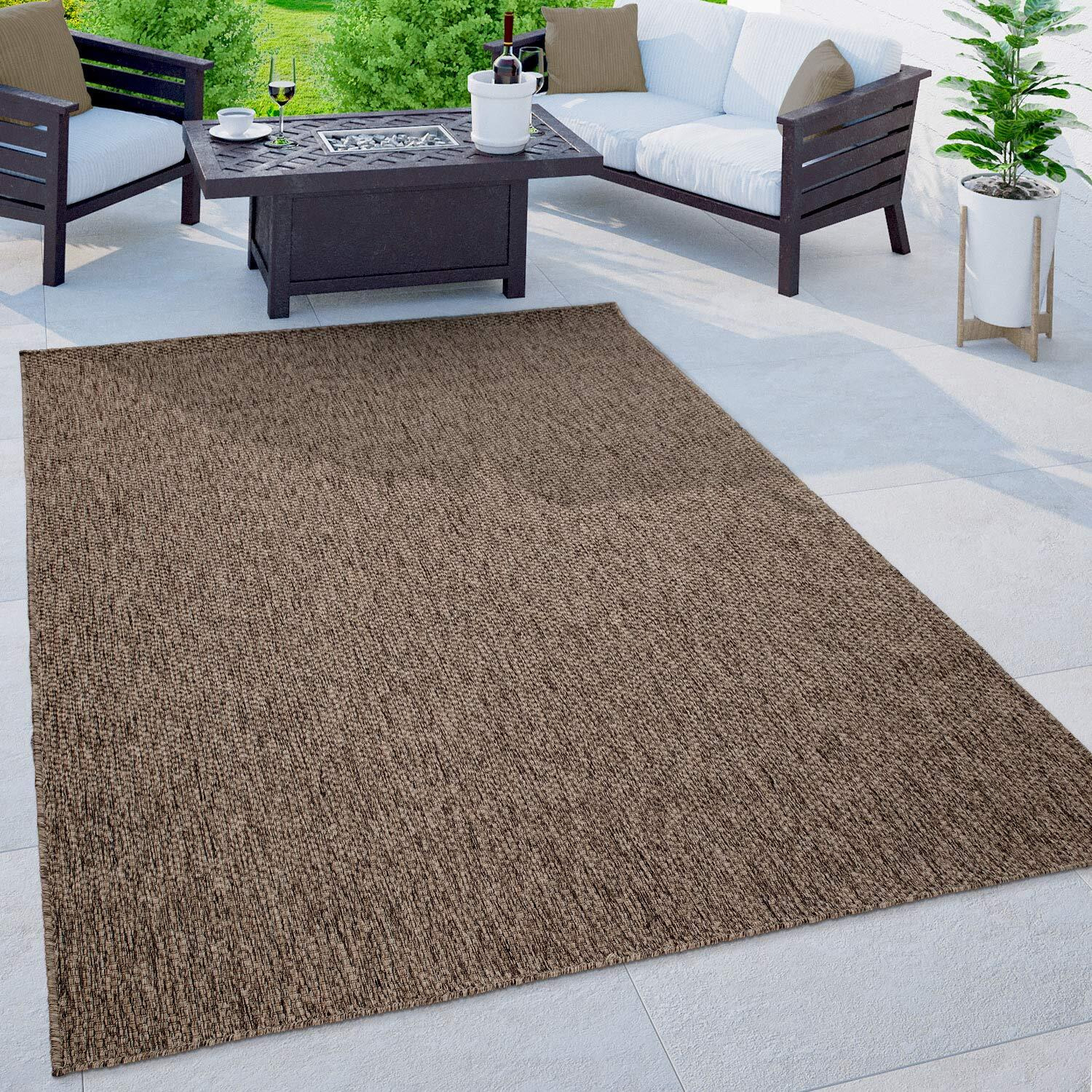 Solid Outdoor Rug For Patio Or Balcony Weatherproof In Mottled Brown, Size 6'7"" X 9'2""